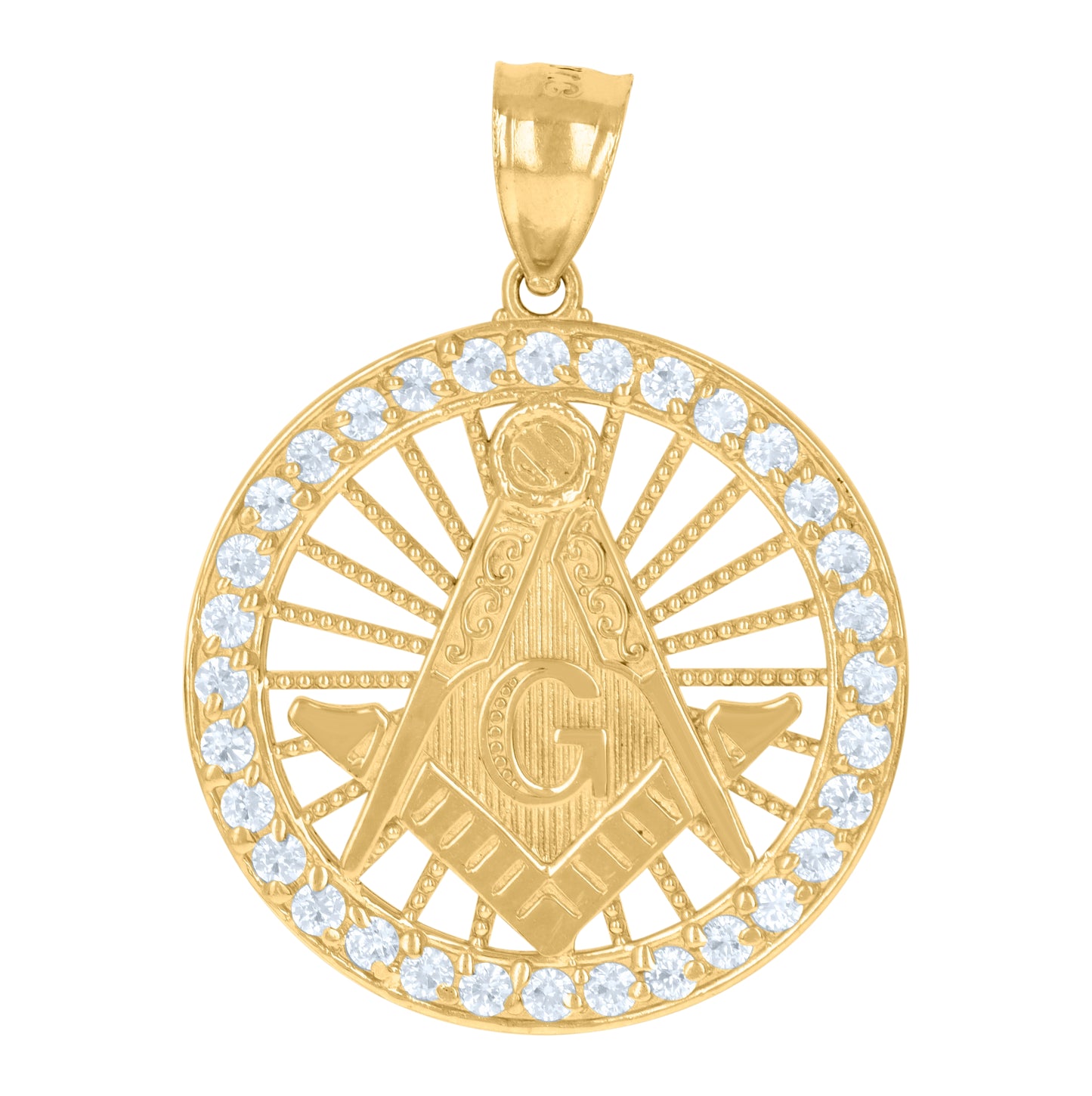 10K Yellow Gold Mens Cubic-Zirconia Masonic Symbol Religious Charm Pendant