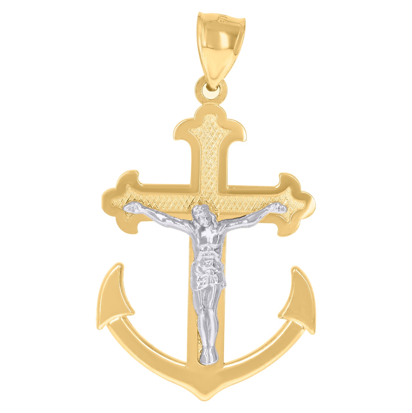 10K Two-Tone Gold Mens Crucifix Anchor Religious Charm Pendant