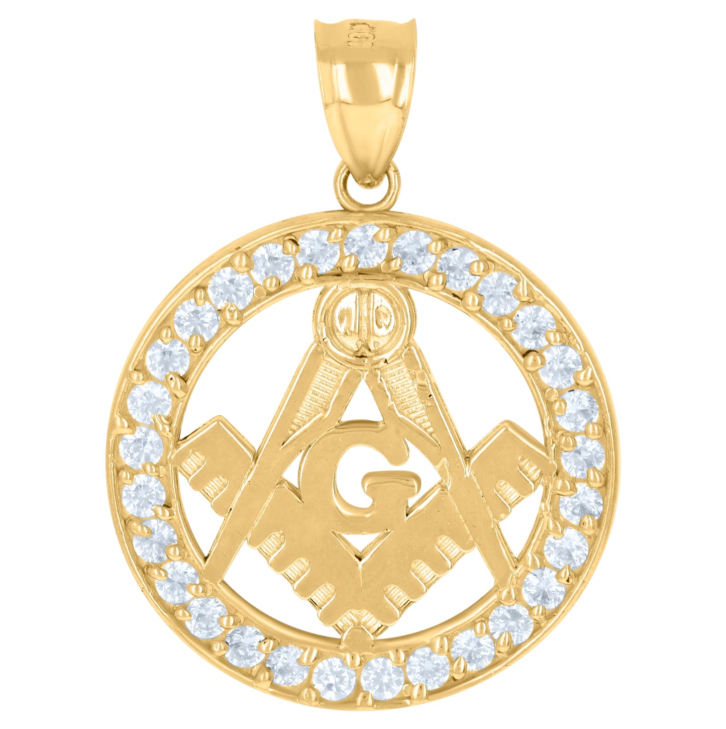 10K Yellow Gold Mens Cubic-Zirconia Masonic Symbol Religious Charm Pendant