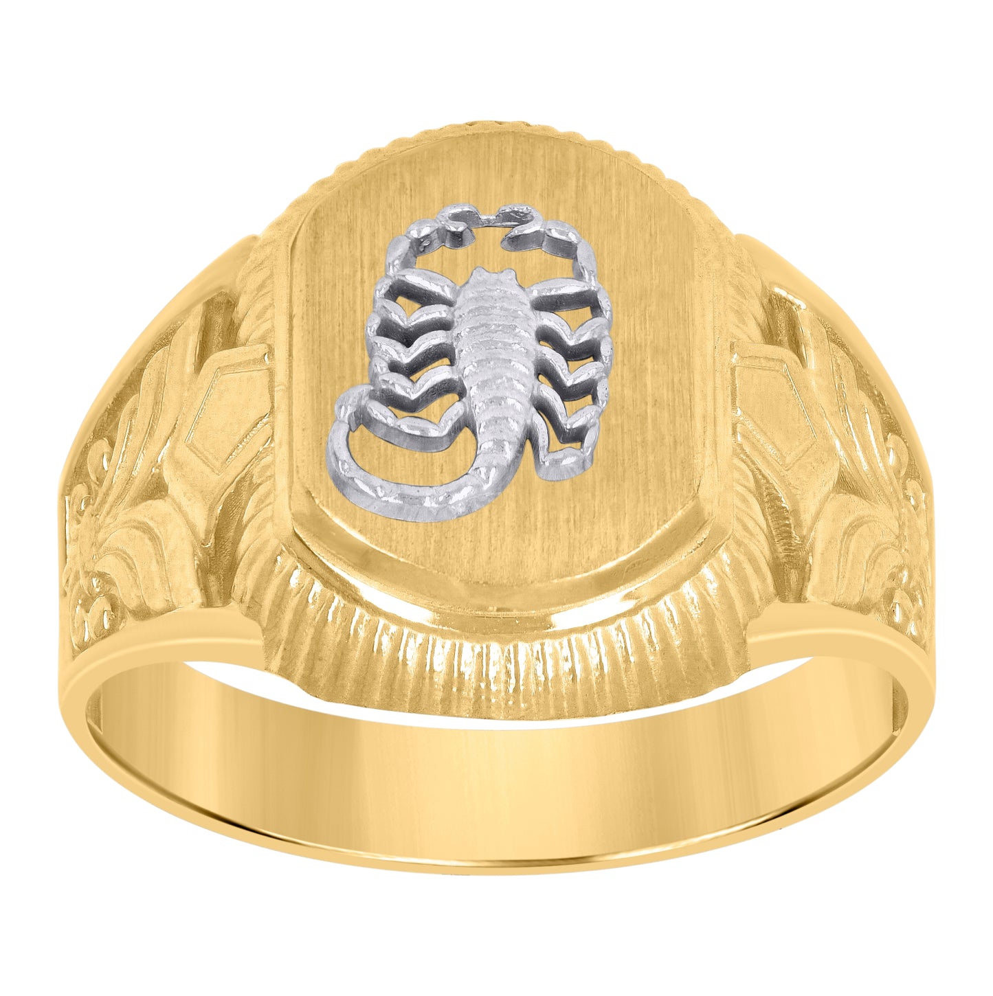 10K Two-Tone Gold Mens Scorpion Signet Ring