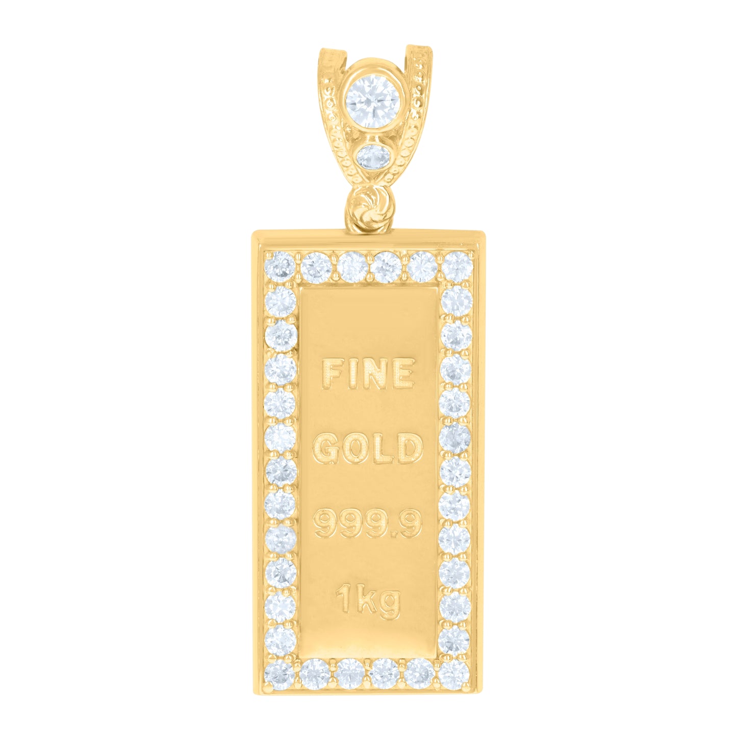 10K Yellow Gold Mens Cubic-Zirconia Fine Gold Bar Currency Charm Pendant