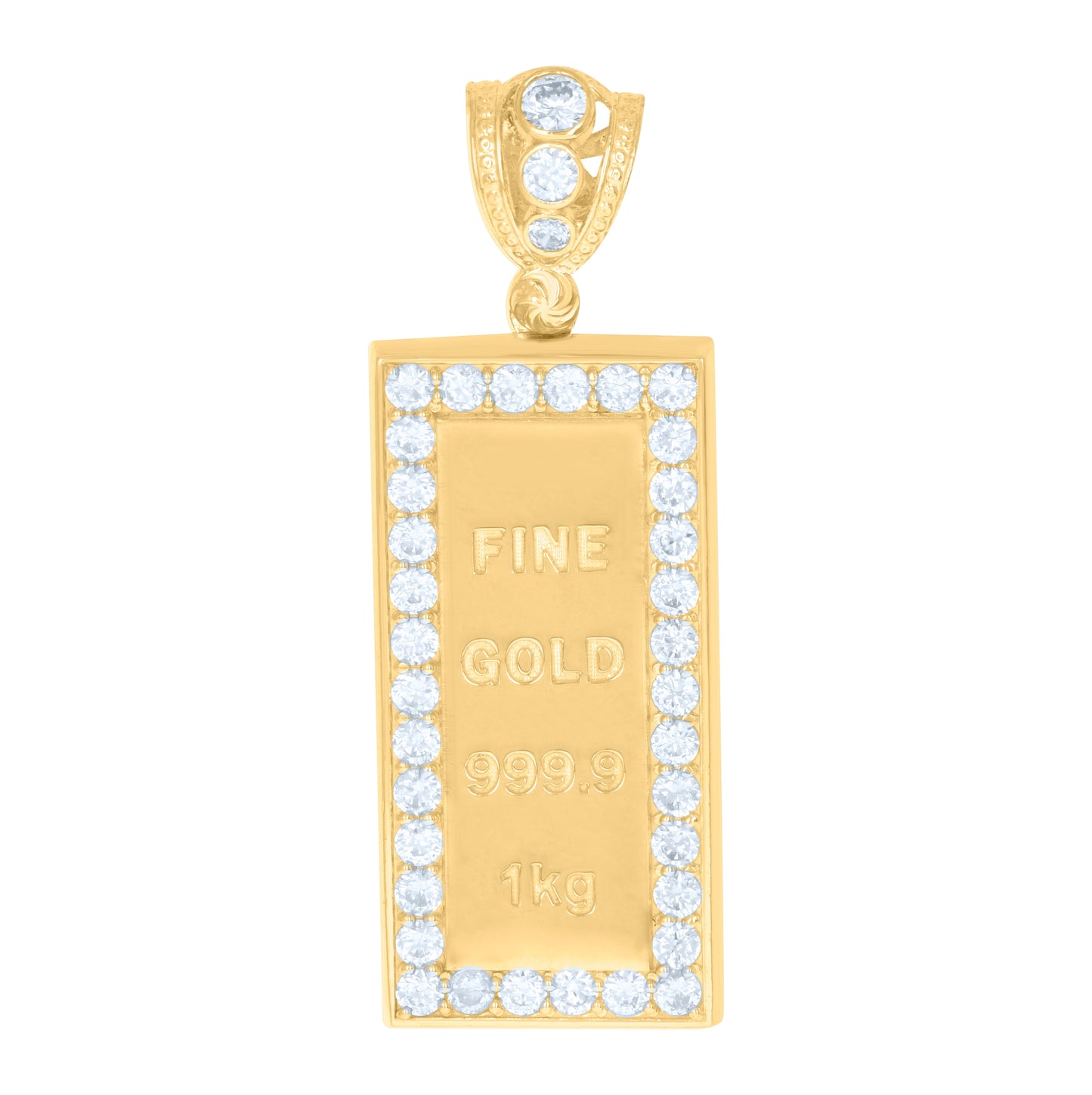 10K Yellow Gold Mens Cubic-Zirconia Fine Gold Bar Currency Charm Pendant