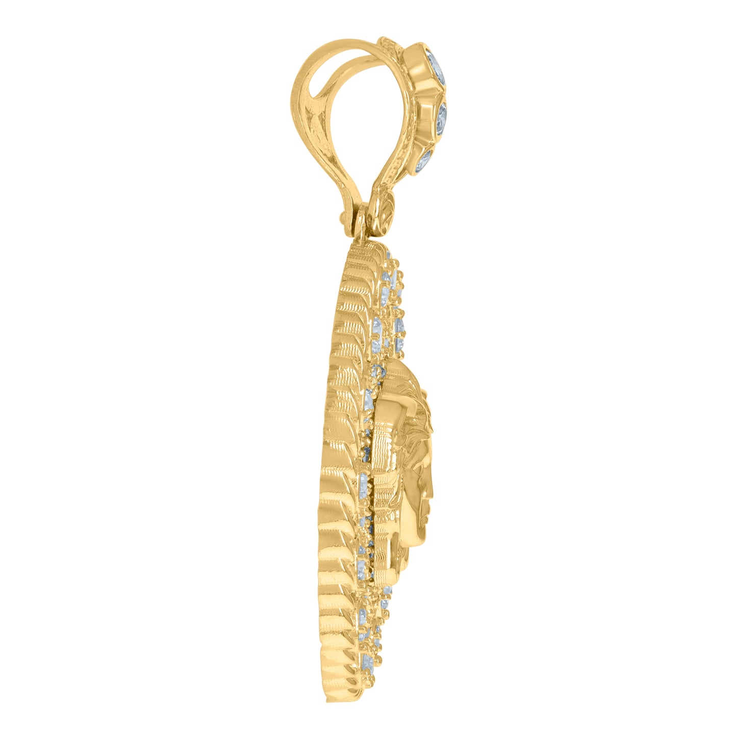 10K Yellow Gold Mens Cubic-Zirconia Medusa Egyptian Fashion Charm Pendant