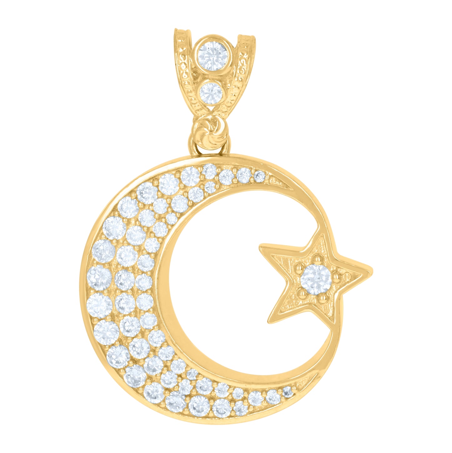 10K Yellow Gold Mens Cubic-Zirconia Religious Symbols Moon Star Celestial Charm Pendant