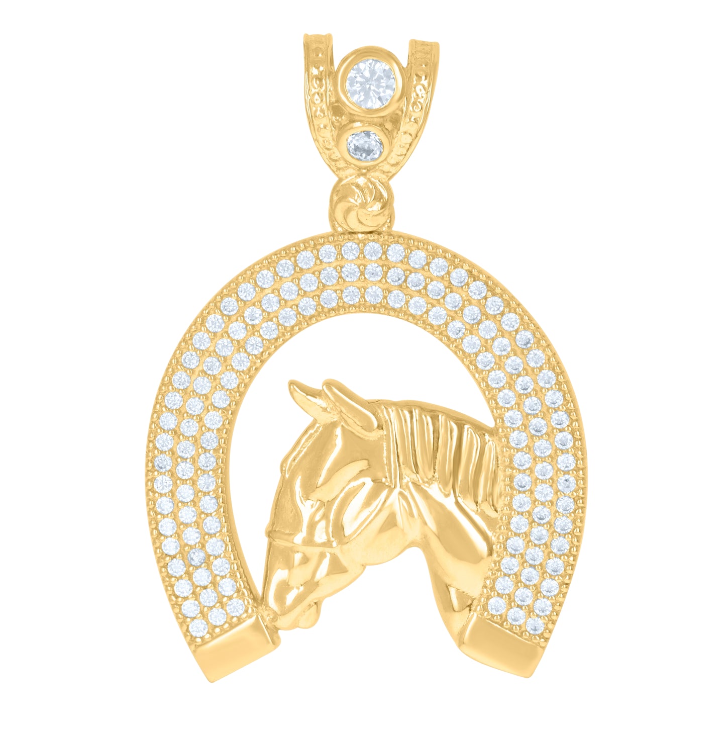 10K Yellow Gold Mens Cubic-Zirconia Good Luck Horseshoe Horse Head Charm Pendant