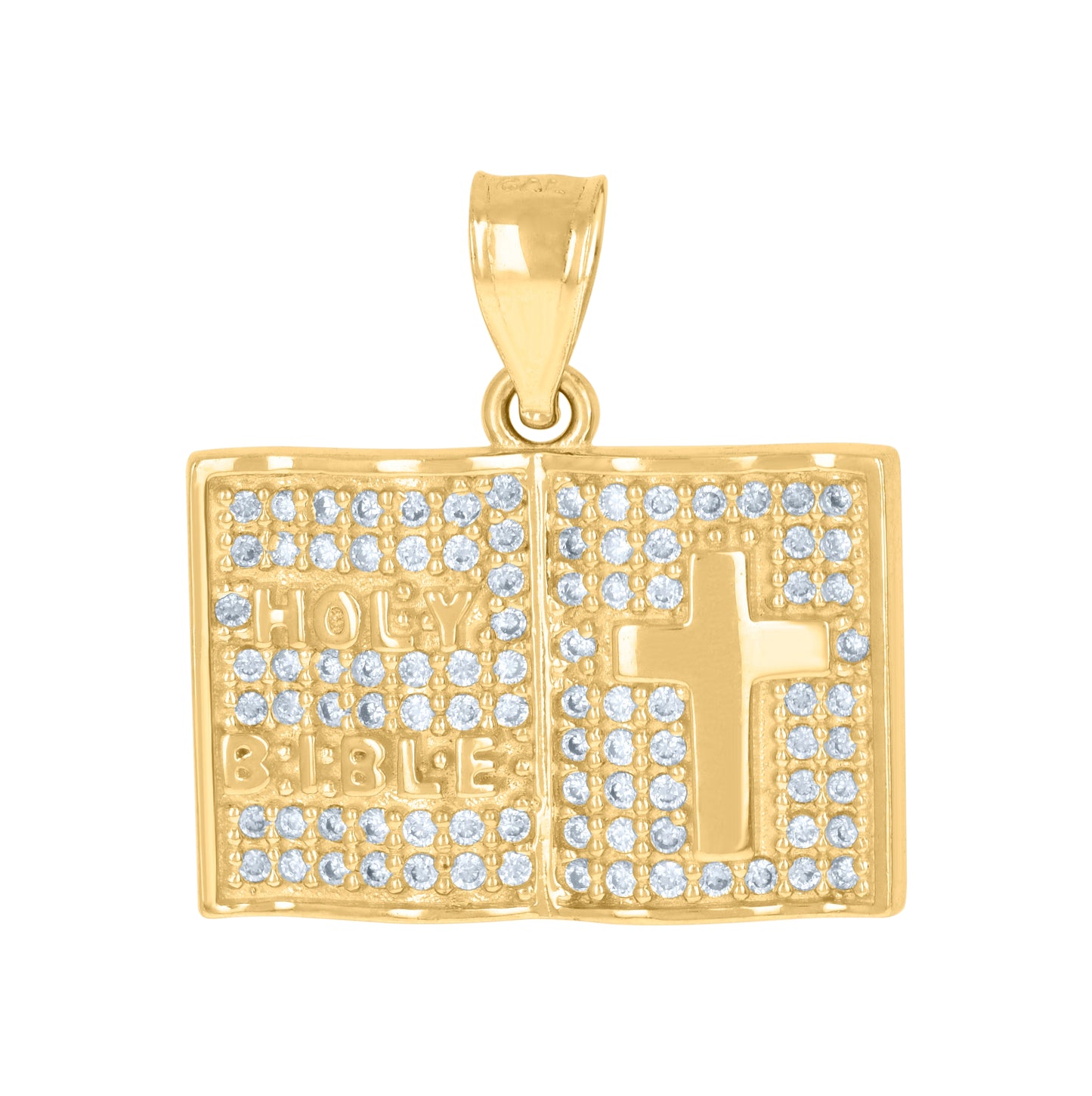 10K Yellow Gold Mens Cubic-Zirconia Religious Symbols Holy Bible Charm Pendant