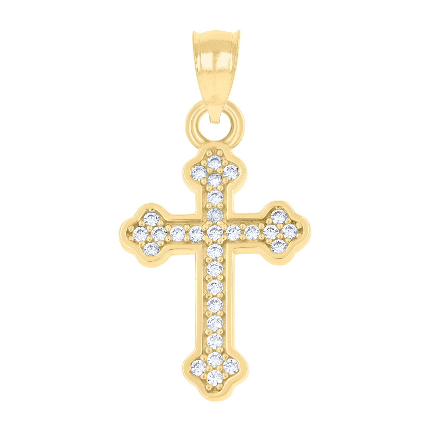 10K Yellow Gold Mens Cubic-Zirconia Religious Budded Cross Charm Pendant