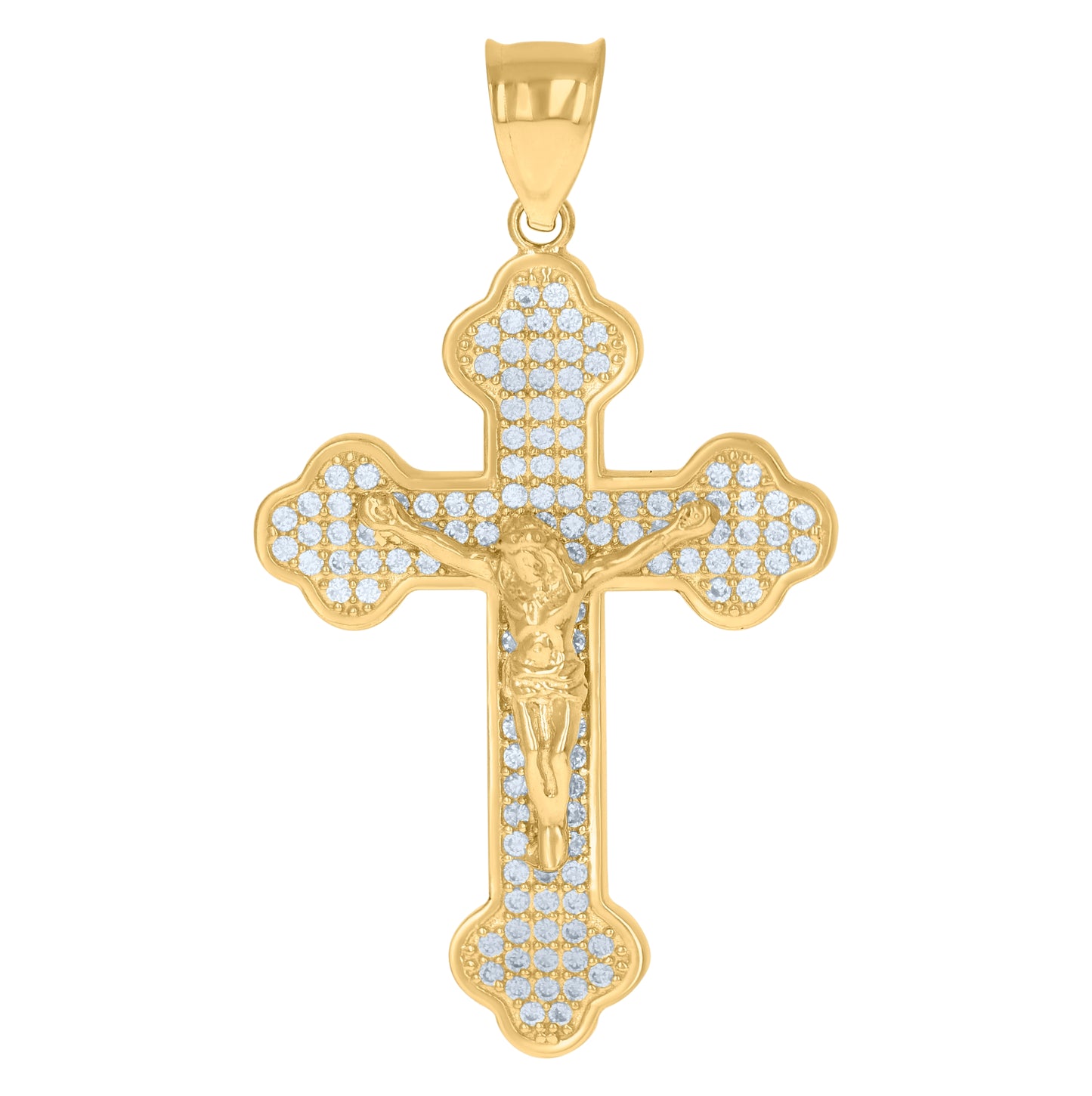 10K Yellow Gold Mens Cubic-Zirconia Religious Budded Cross Crucifix Charm Pendant