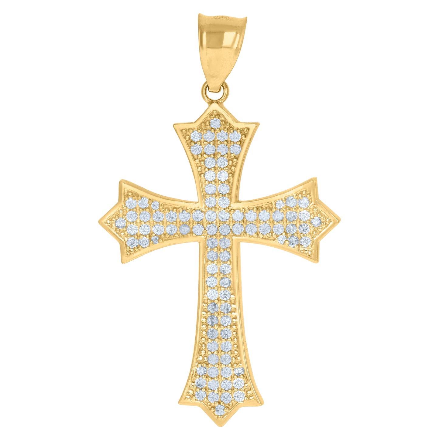 10K Yellow Gold Mens Cubic-Zirconia Religious Fleur De Lis Cross Charm Pendant