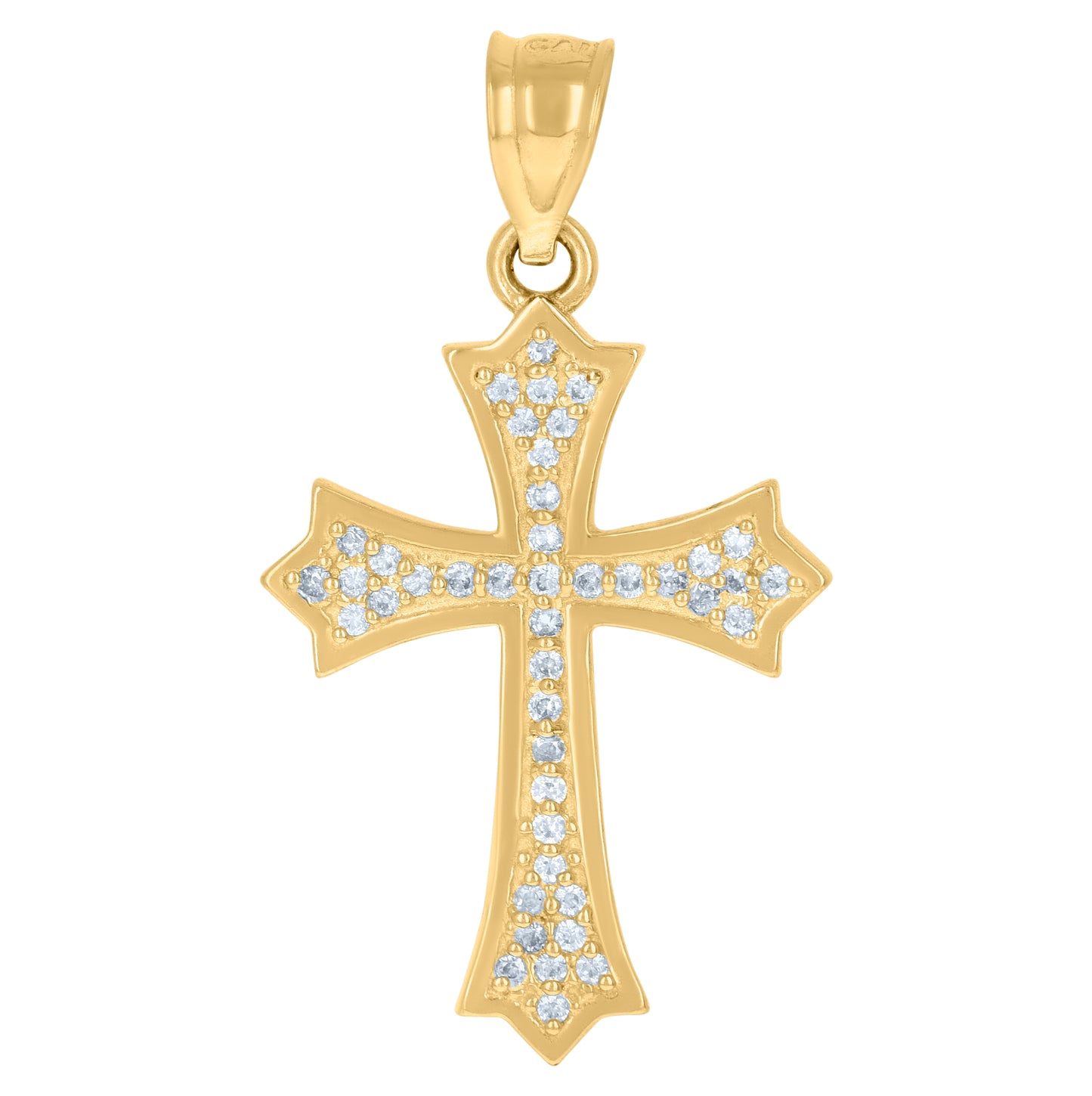 10K Yellow Gold Mens Cubic-Zirconia Religious Fleur De Lis Cross Charm Pendant