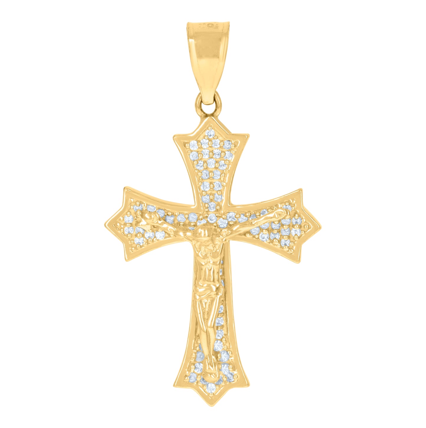 10K Yellow Gold Mens Cubic-Zirconia Religious Fleur De Lis Crucifix Cross Charm Pendant