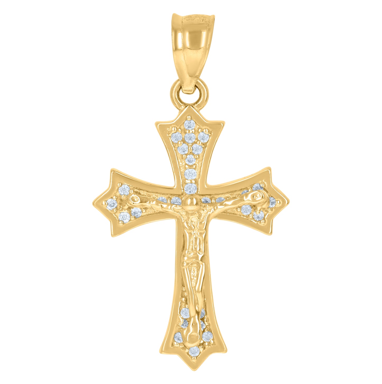 10K Yellow Gold Mens Cubic-Zirconia Religious Fleur De Lis Crucifix Cross Charm Pendant
