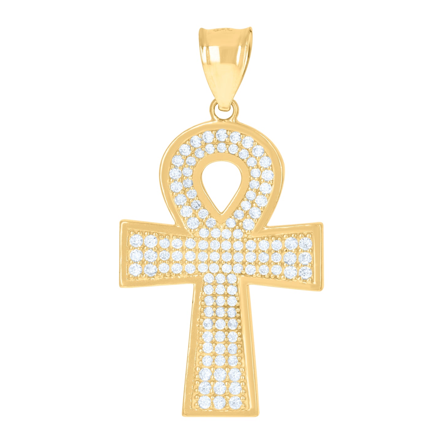 10K Yellow Gold Mens Cubic-Zirconia Religious Ankh Cross Egyptian Charm Pendant