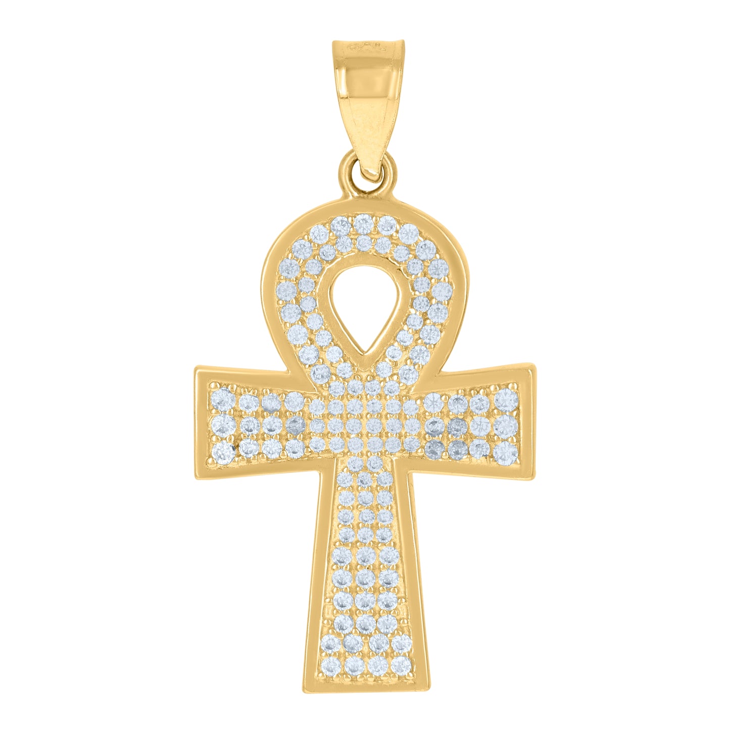 10K Yellow Gold Mens Cubic-Zirconia Religious Ankh Cross Egyptian Charm Pendant