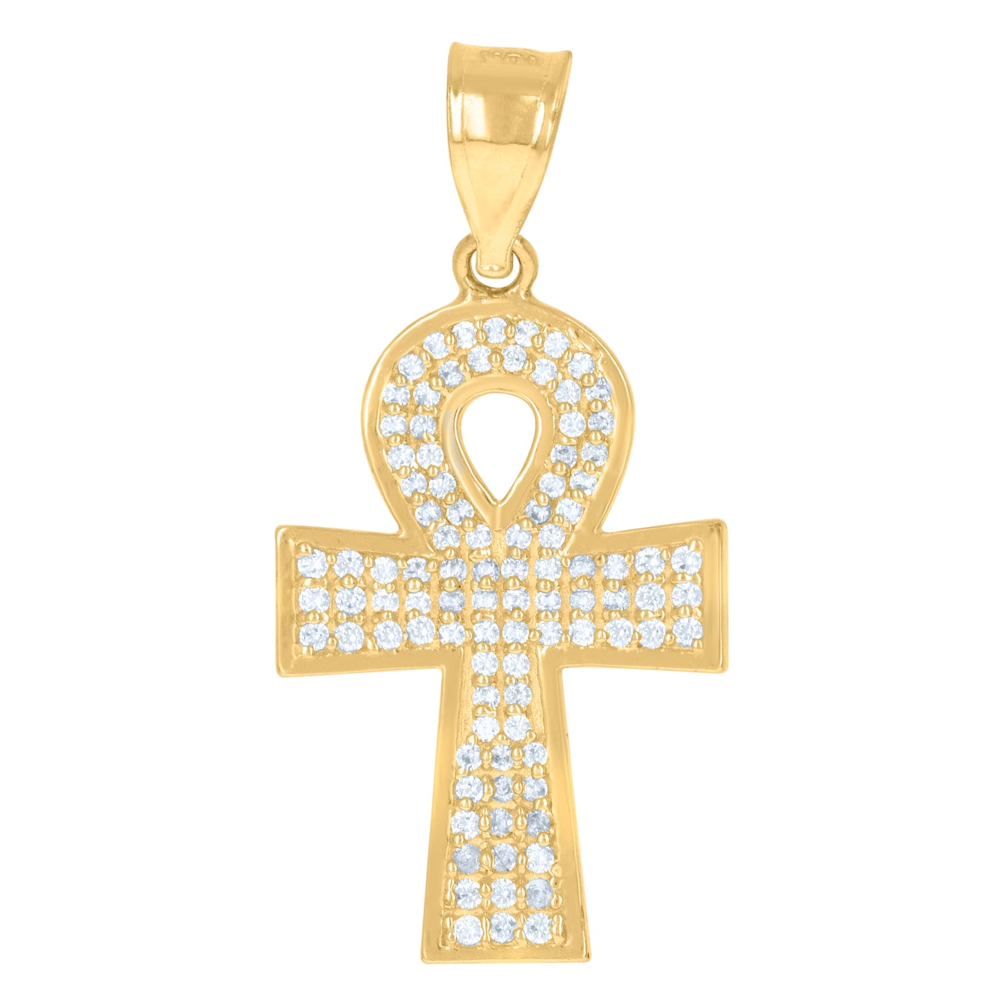 10K Yellow Gold Mens Cubic-Zirconia Religious Ankh Cross Egyptian Charm Pendant