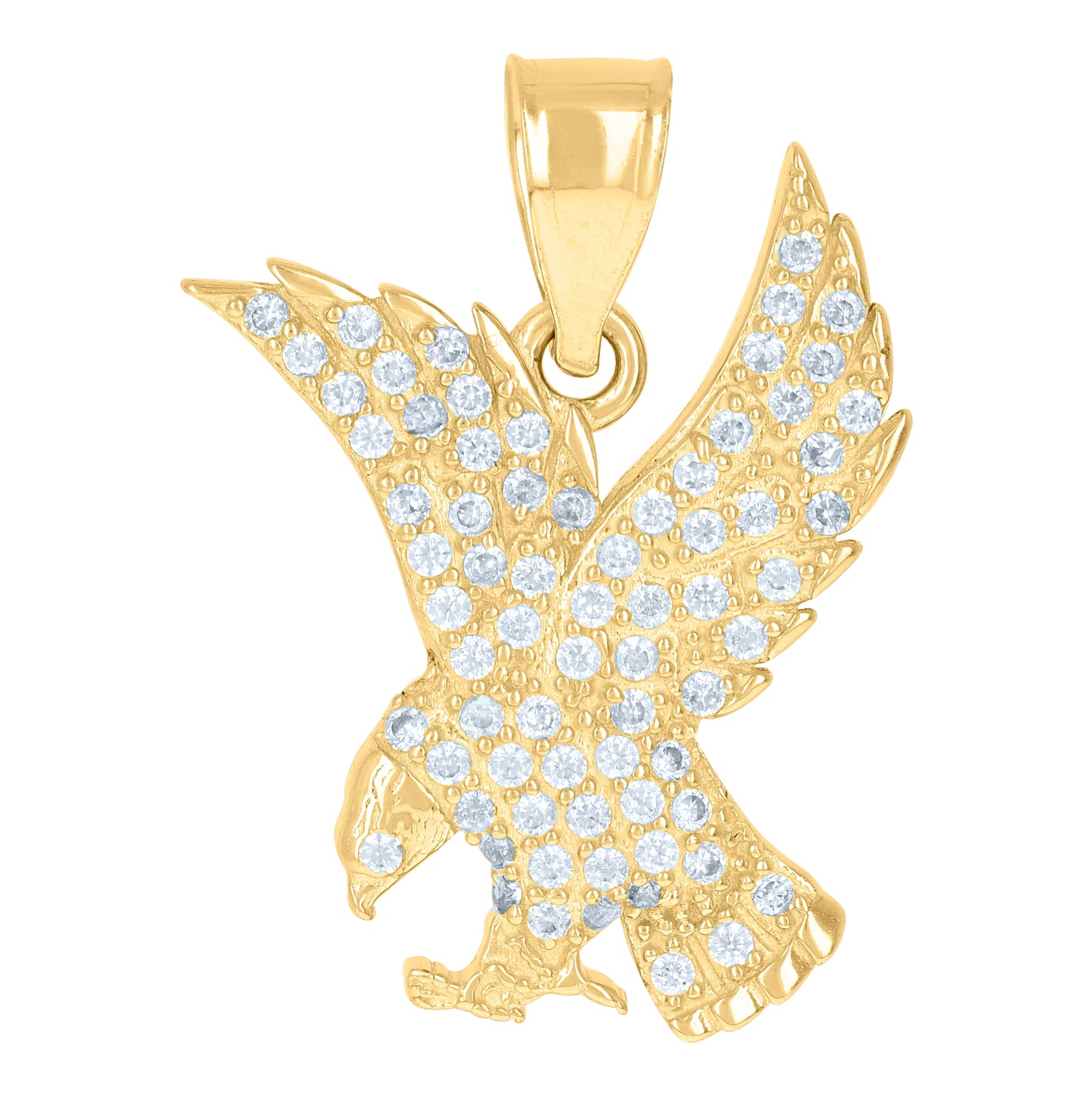 10K Yellow Gold Mens Cubic-Zirconia Wildlife Bird Eagle Patriotism Charm Pendant