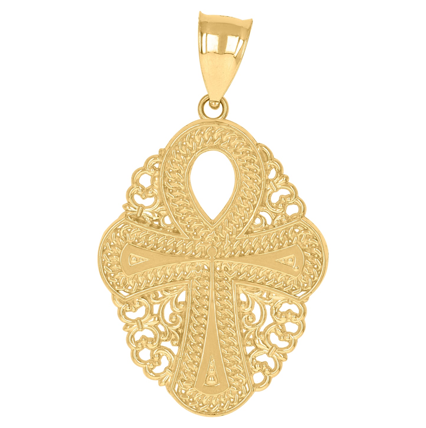 10K Yellow Gold Mens Religious Egyptian Ankh Cross Charm Pendant
