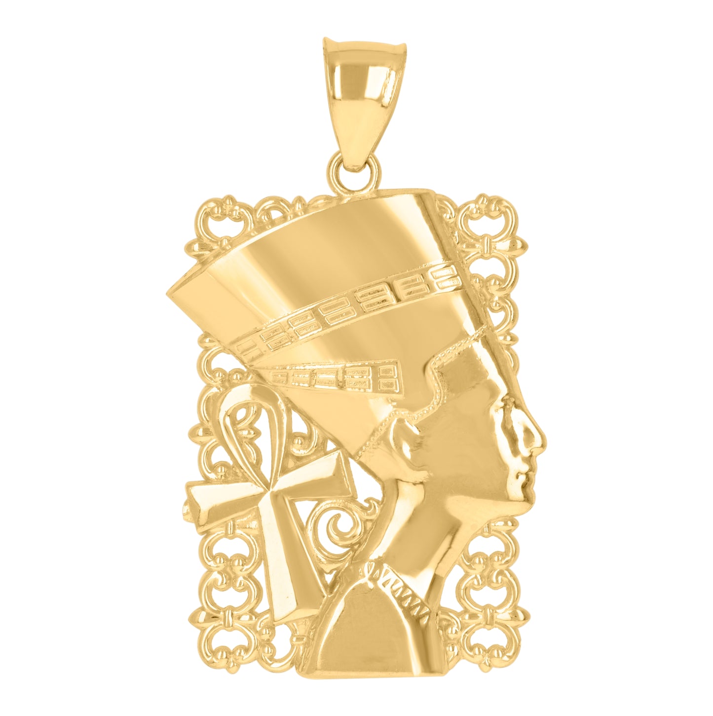 10K Yellow Gold Mens Egyptian Nefertiti Ankh Charm Pendant