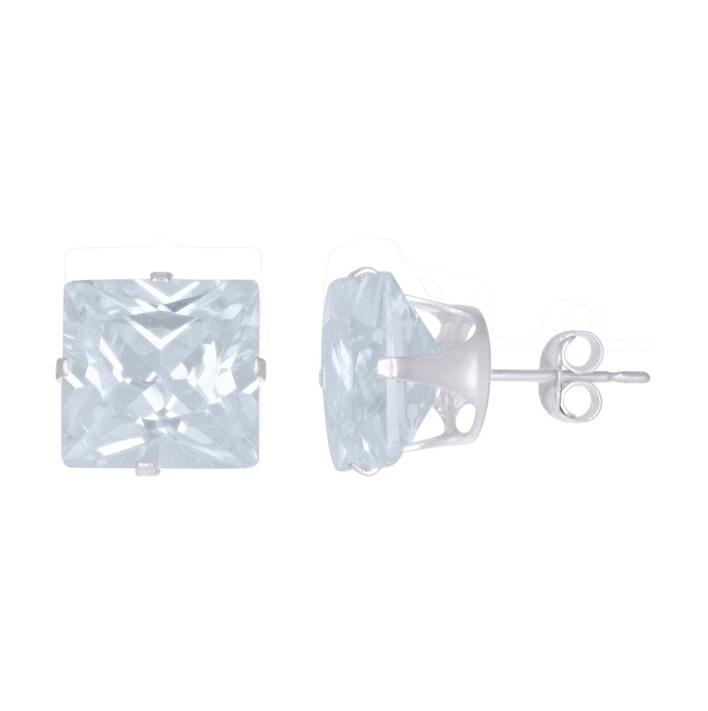 Sterling Silver Unisex Princess-cut Cubic-Zirconia Square Fashion Stud Earrings