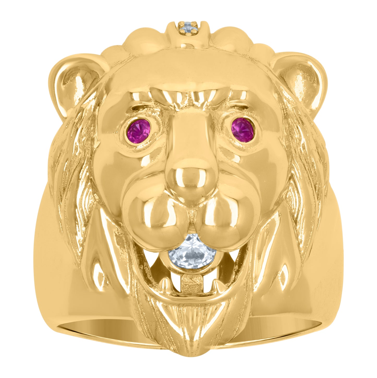 Sterling Silver Yellow-Tone Mens Pink Cubic-Zirconia Leo/Lion Animal Zodiac Sign/Wildlife Bridal Anniversary Wedding Engagement Band Ring