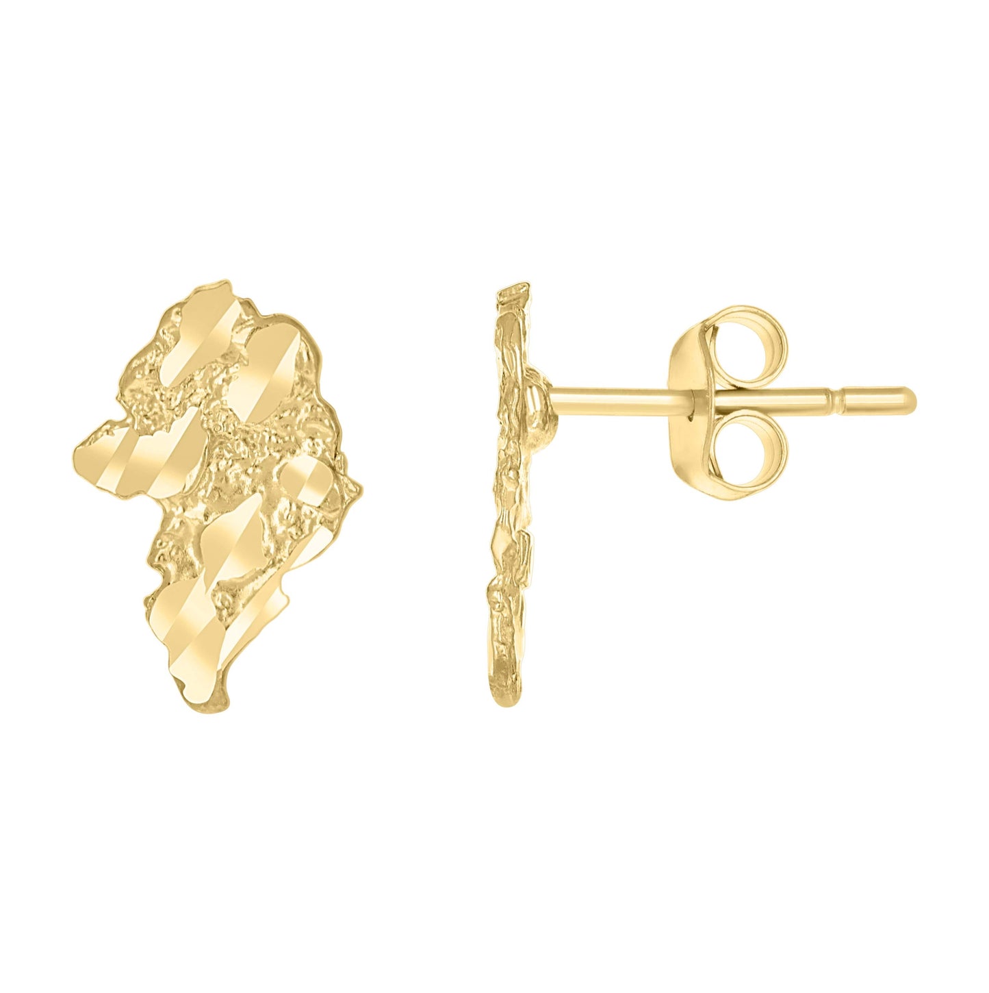 10K Yellow Gold Mens Nugget Stud Earrings