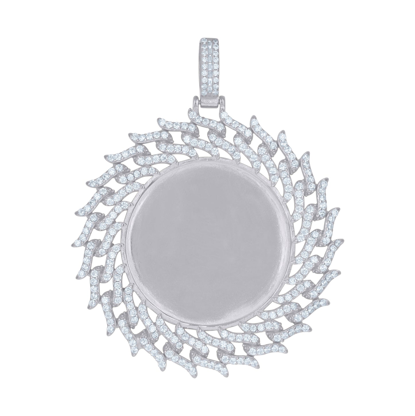 Sterling Silver Mens Cubic-Zirconia Medallion Picture Frame Charm Pendant