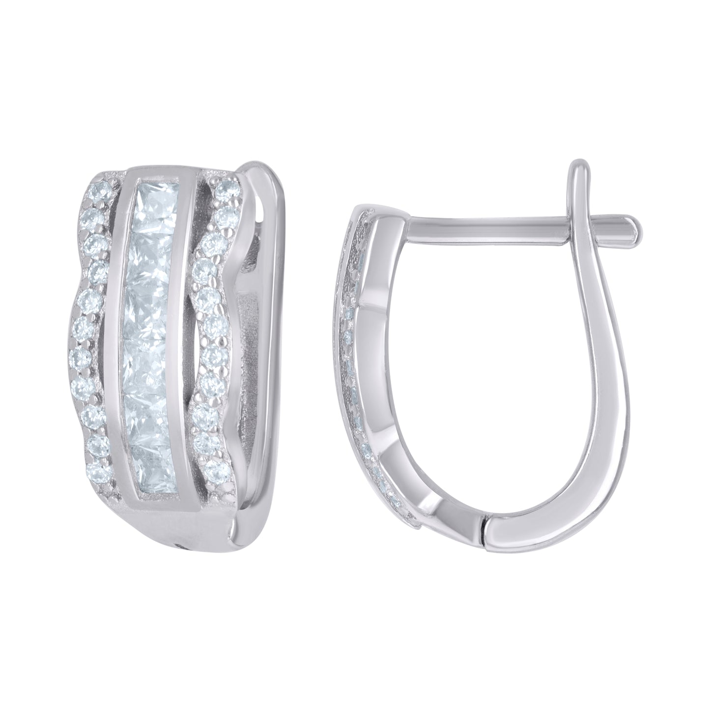 Sterling Silver Womens Princess Cut Cubic-Zirconia French Clip Earrings