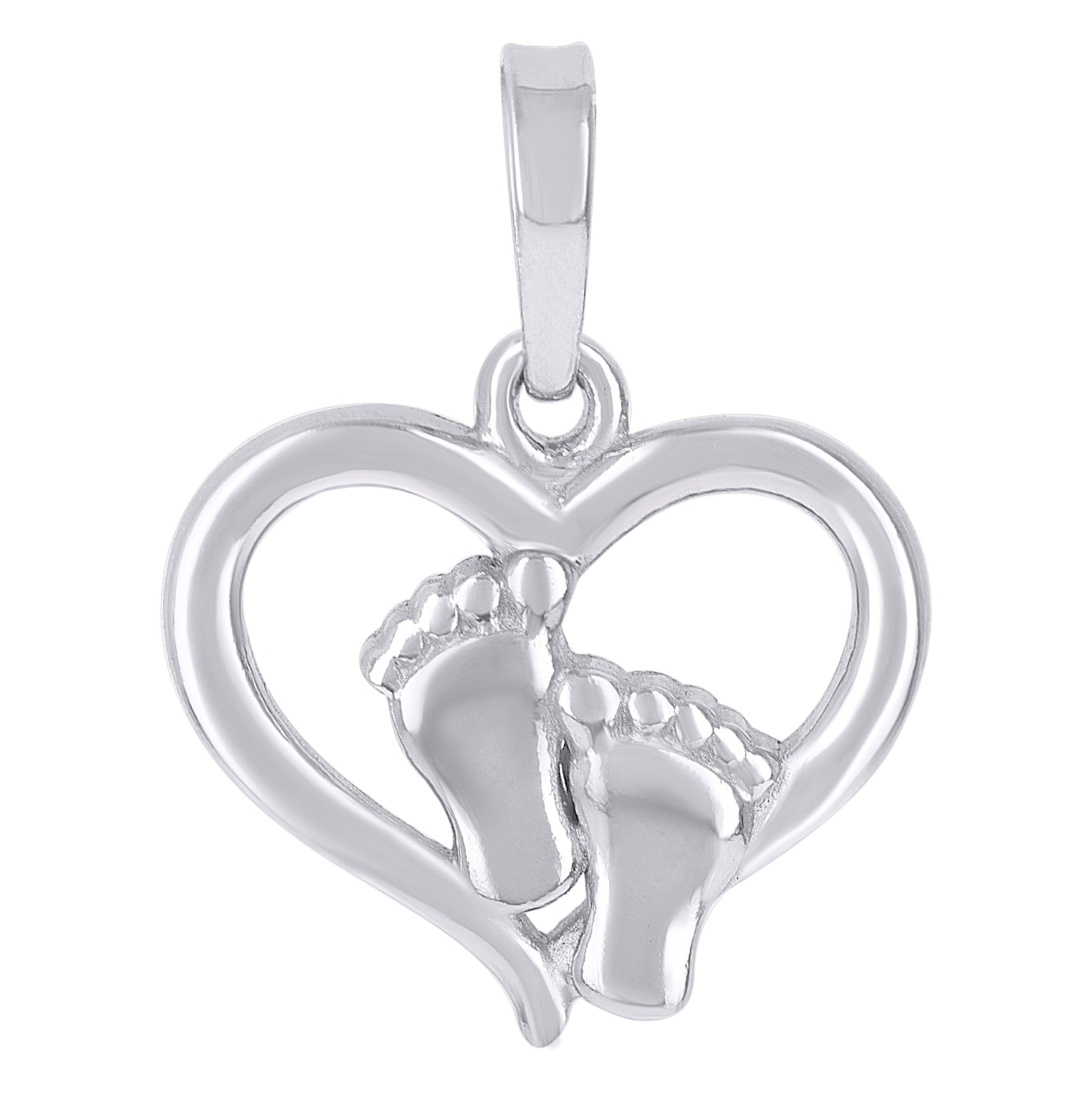 Sterling Silver Unisex Baby Foot Heart Charm Pendant