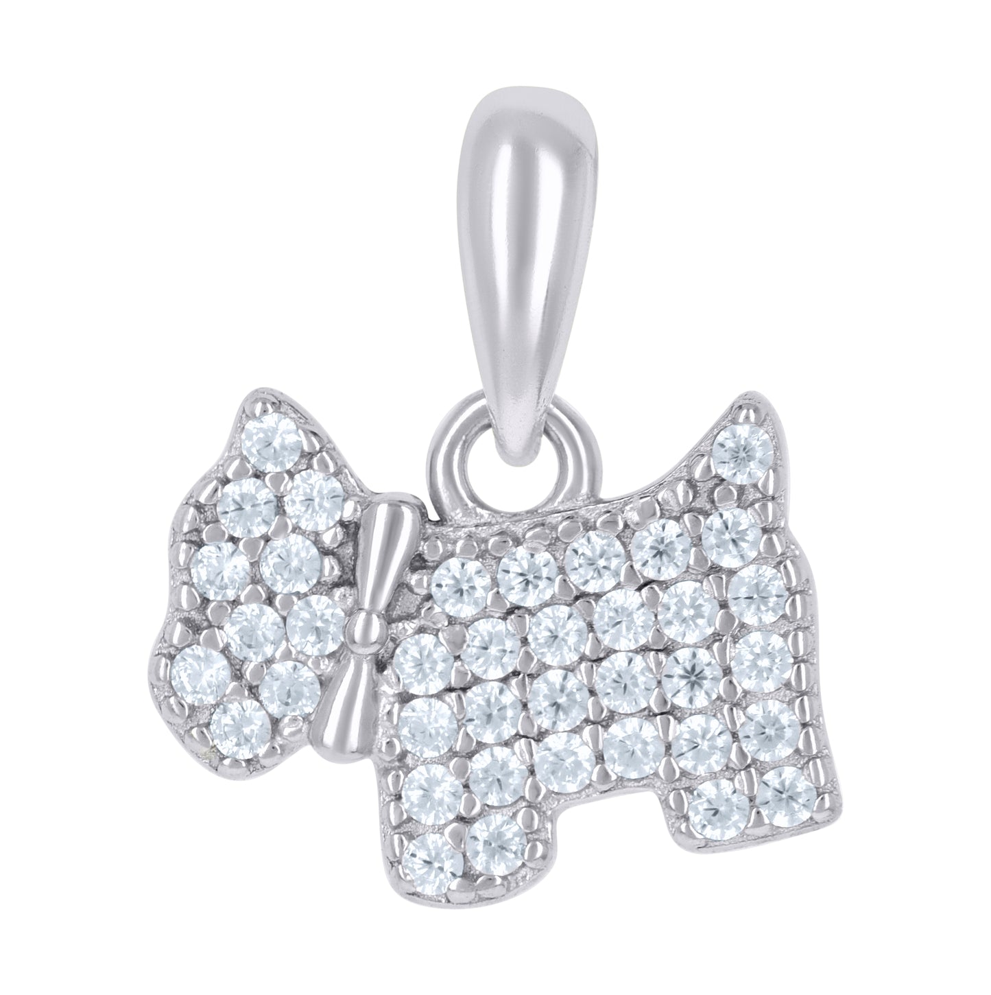 Sterling Silver Womens Cubic-Zirconia Dog Animal Wildlife Charm Pendant