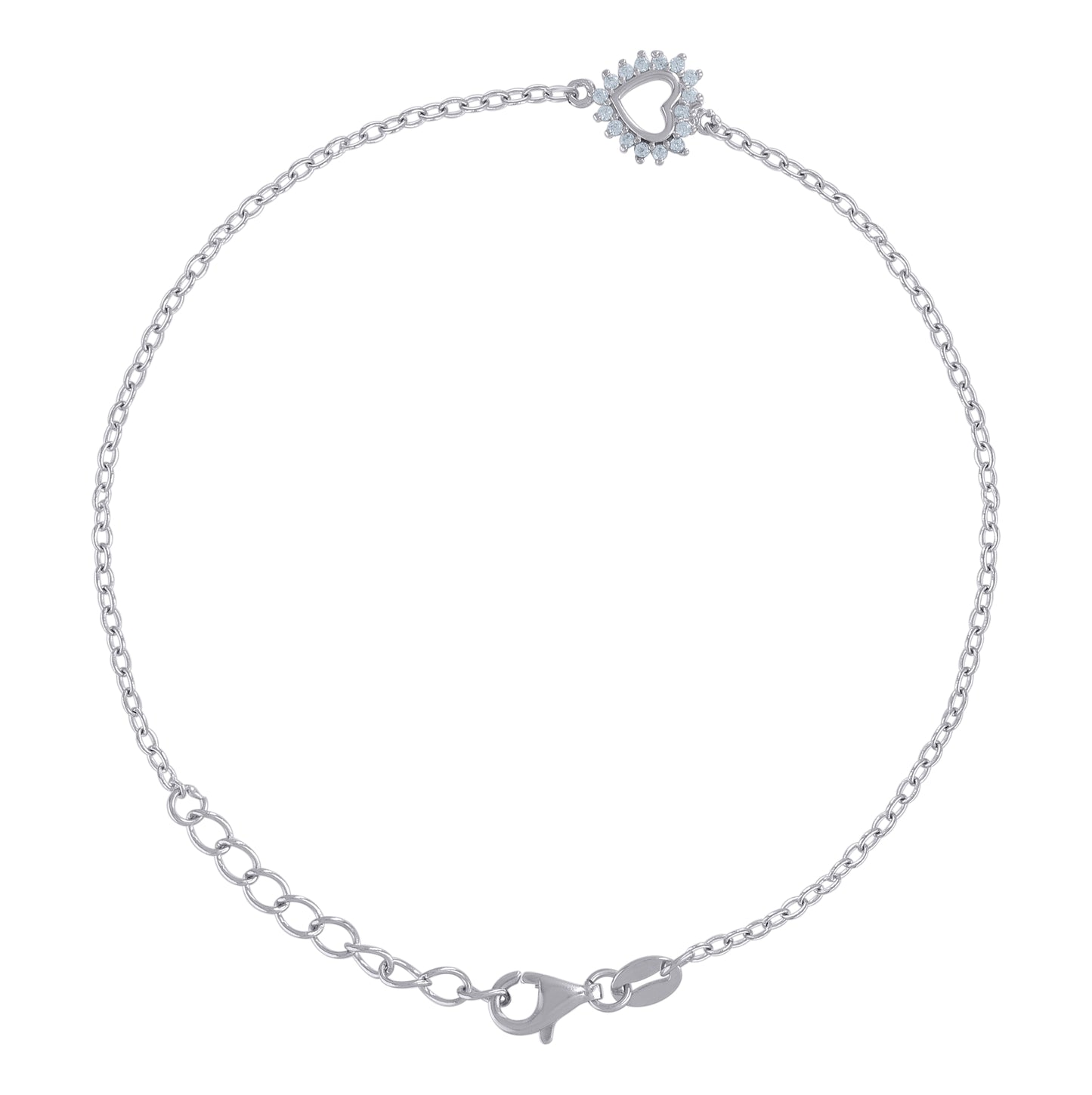 Sterling Silver Womens Cubic-Zirconia Heart Charm Bracelet