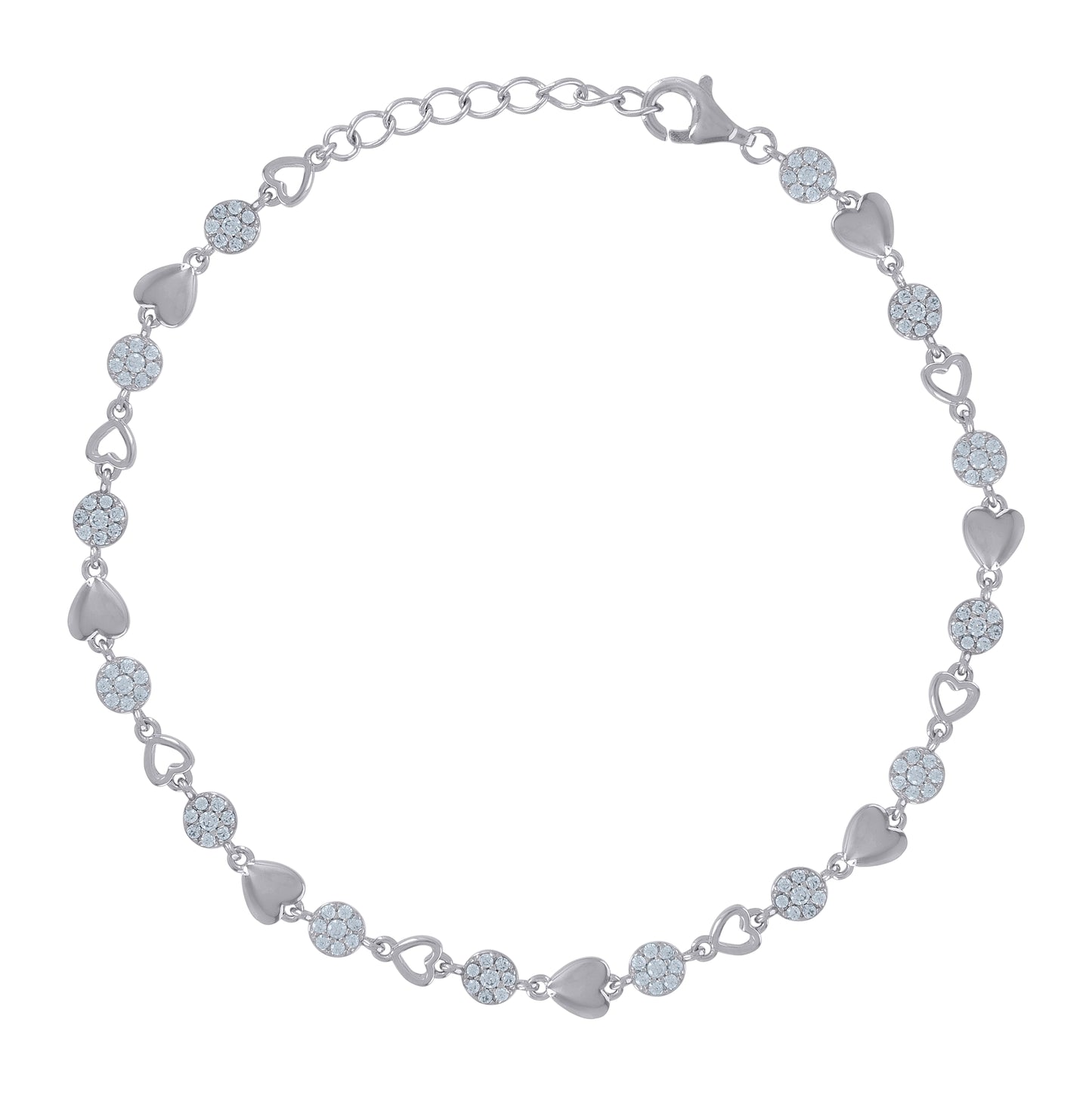 Sterling Silver Womens Round Cubic-Zirconia Hearts Link Bracelet