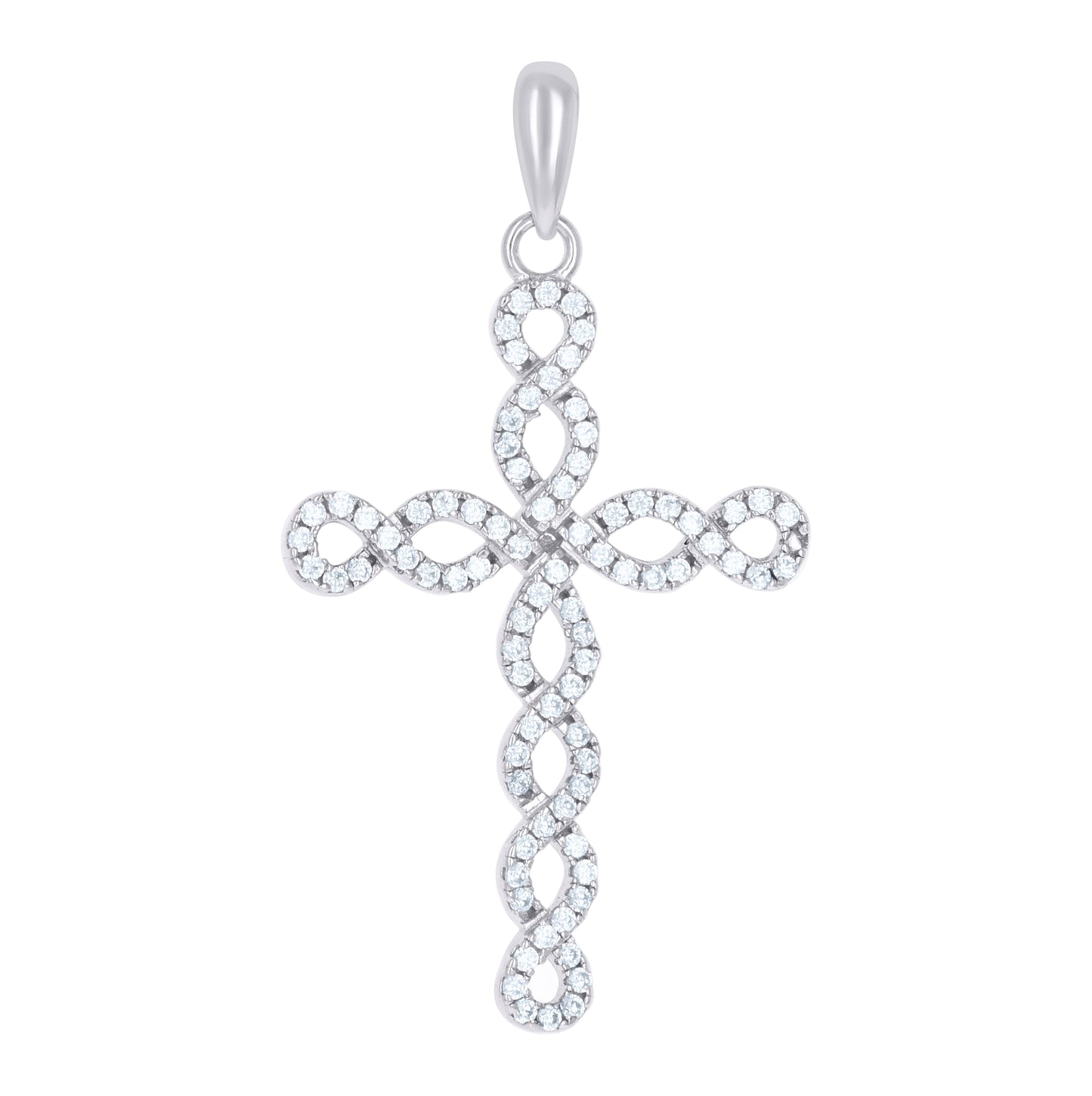 Sterling Silver Womens Cubic-Zirconia Cross Religious Charm Pendant
