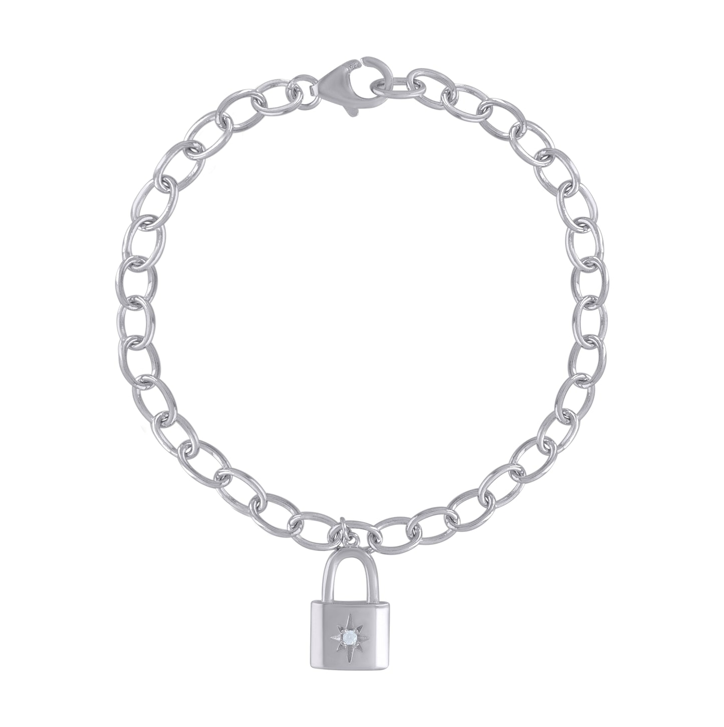 Sterling Silver Womens Cubic-Zirconia Lock Charms Bracelet