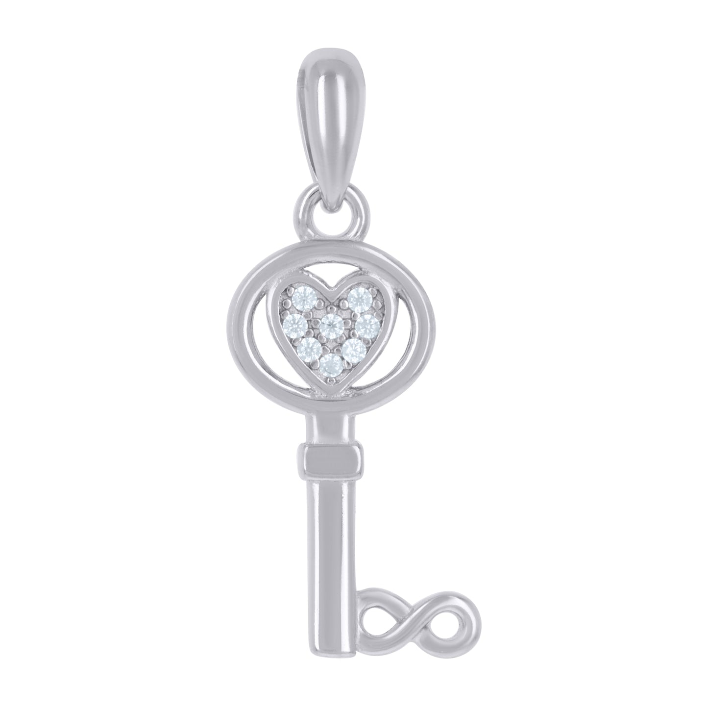 Sterling Silver Unisex Cubic-Zirconia Heart Infinity Key Charm Pendant