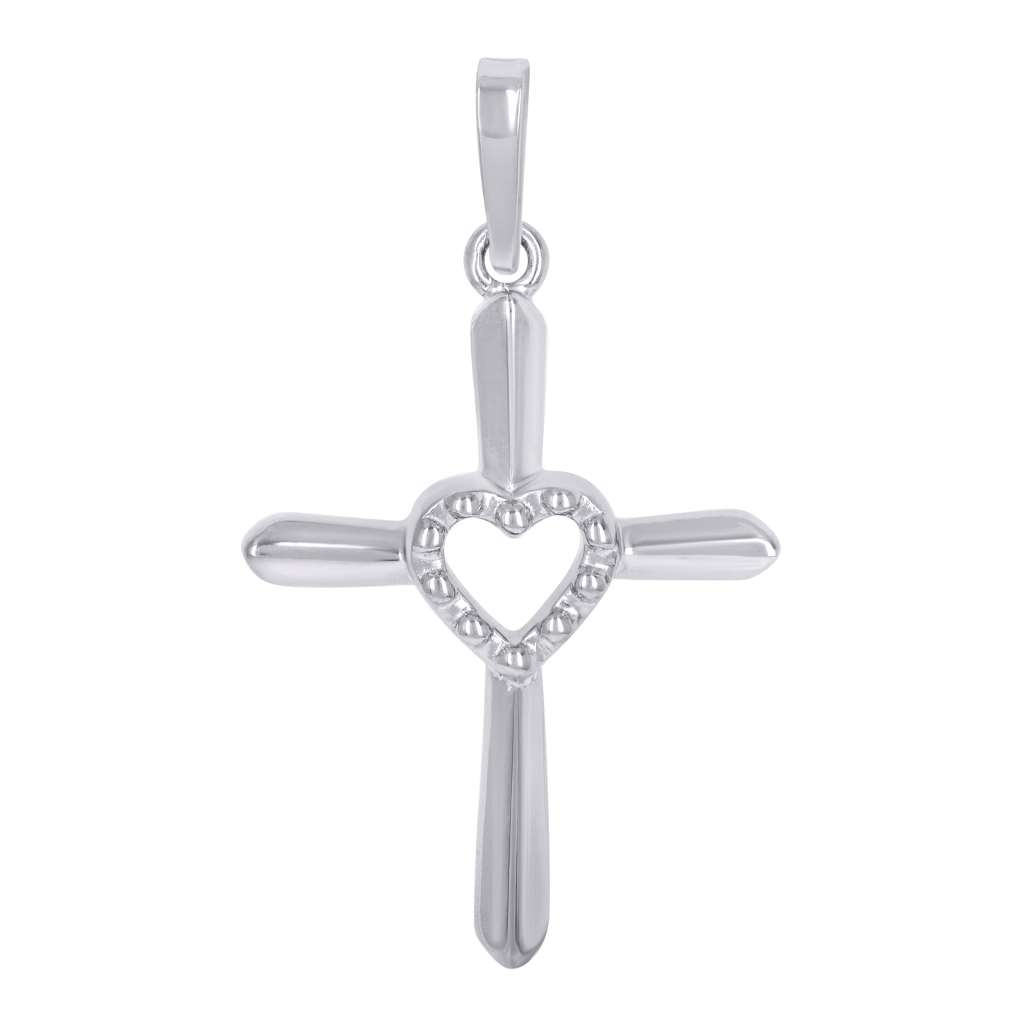 Sterling Silver Unisex Heart Cross Religious Charm Pendant