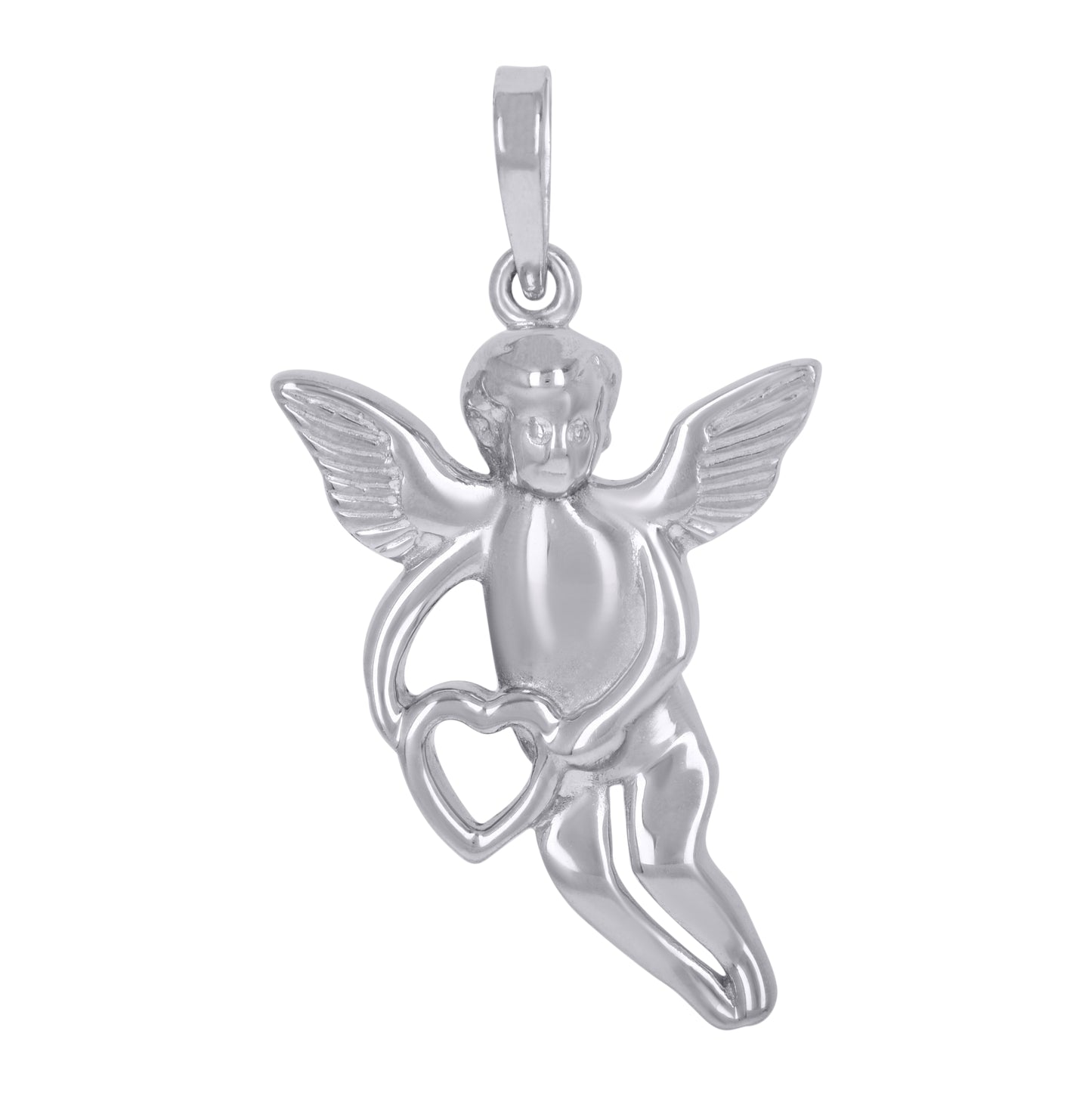 Sterling Silver Womens Angel With Heart Angle Charm Pendant