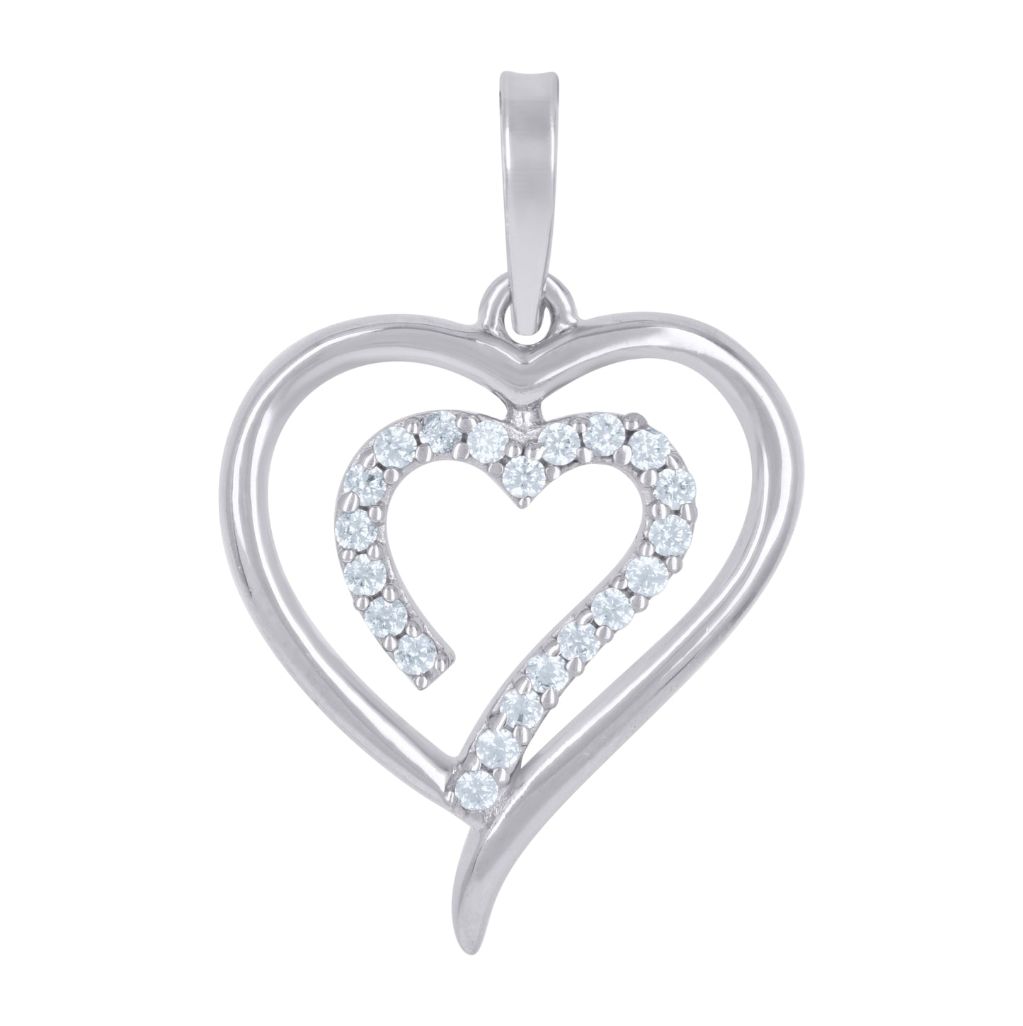Sterling Silver Womens Cubic-Zirconia Heart Charm Pendant