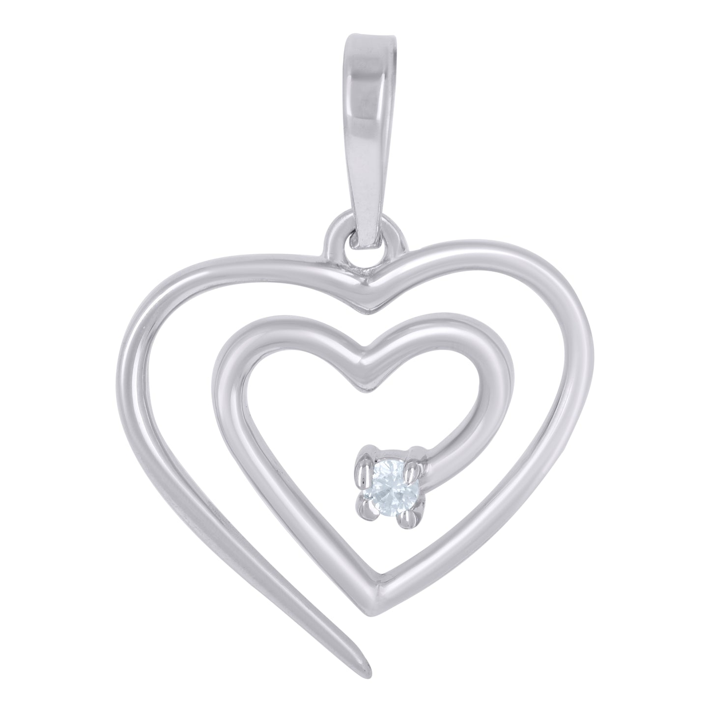 Sterling Silver Womens Cubic-Zirconia Heart Charm Pendant
