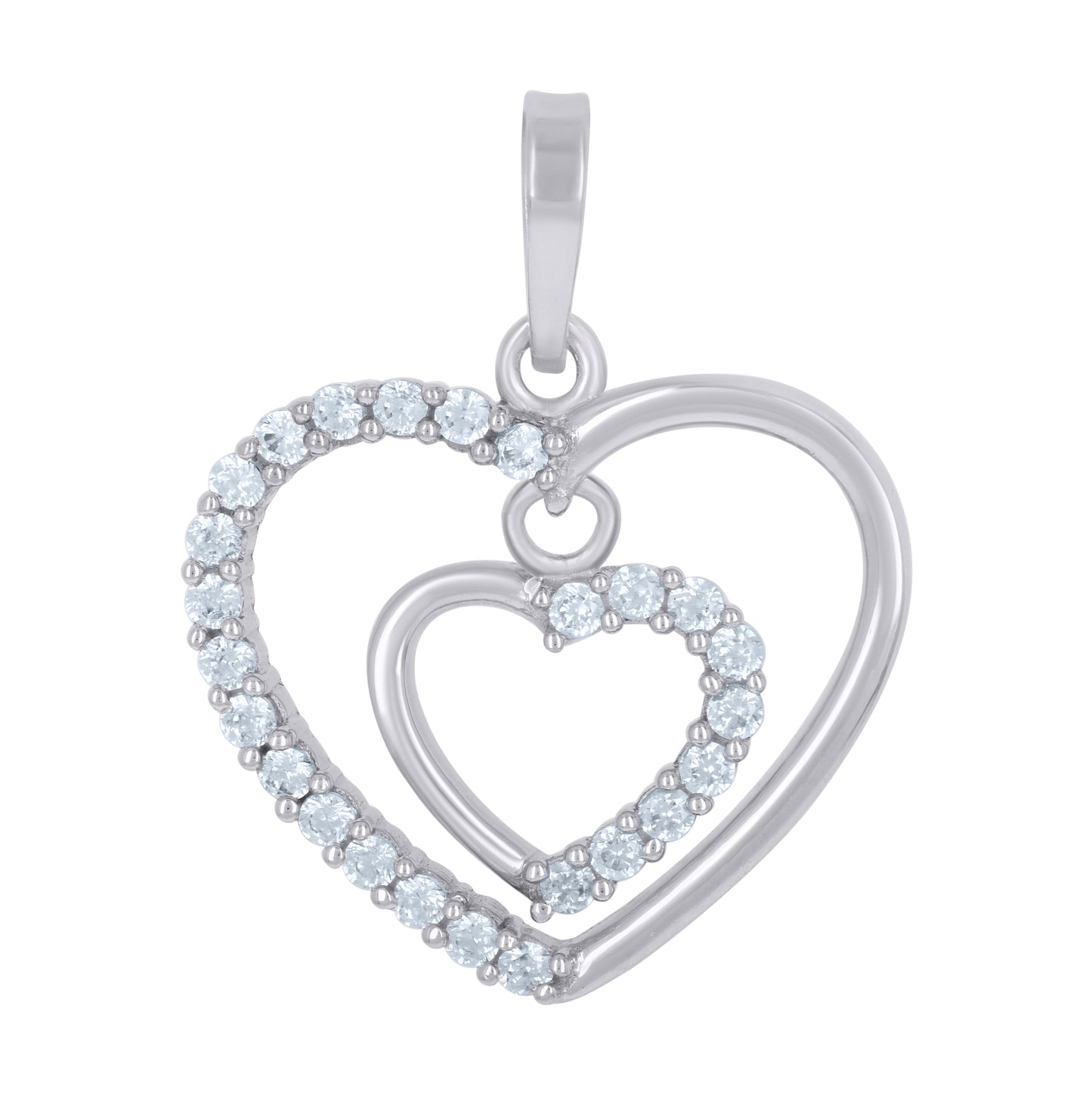 Sterling Silver Womens Cubic-Zirconia Double Heart Charm Pendant
