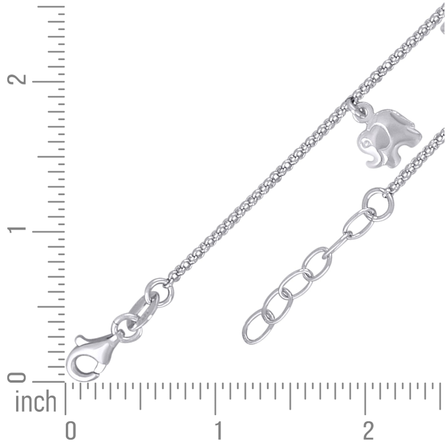 Sterling Silver Womens Figaro Link Elephant Fashion Charms Anklet