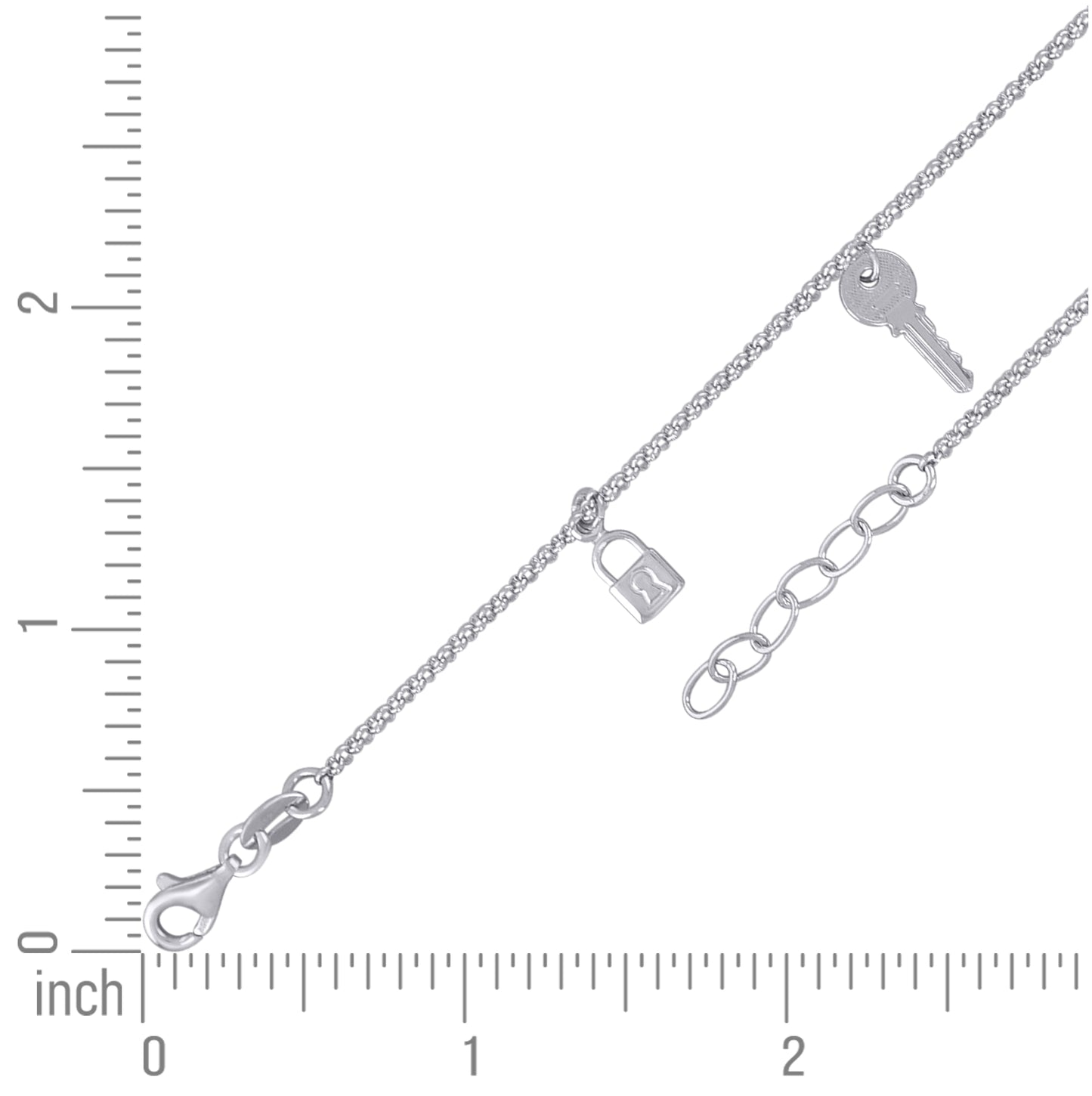 Sterling Silver Womens Lock & Key Charms Anklet
