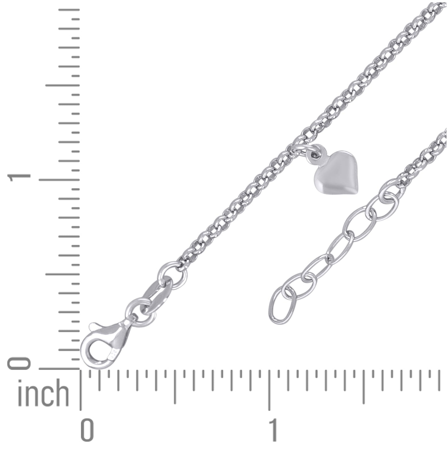 Sterling Silver Womens Heart Charms Anklet
