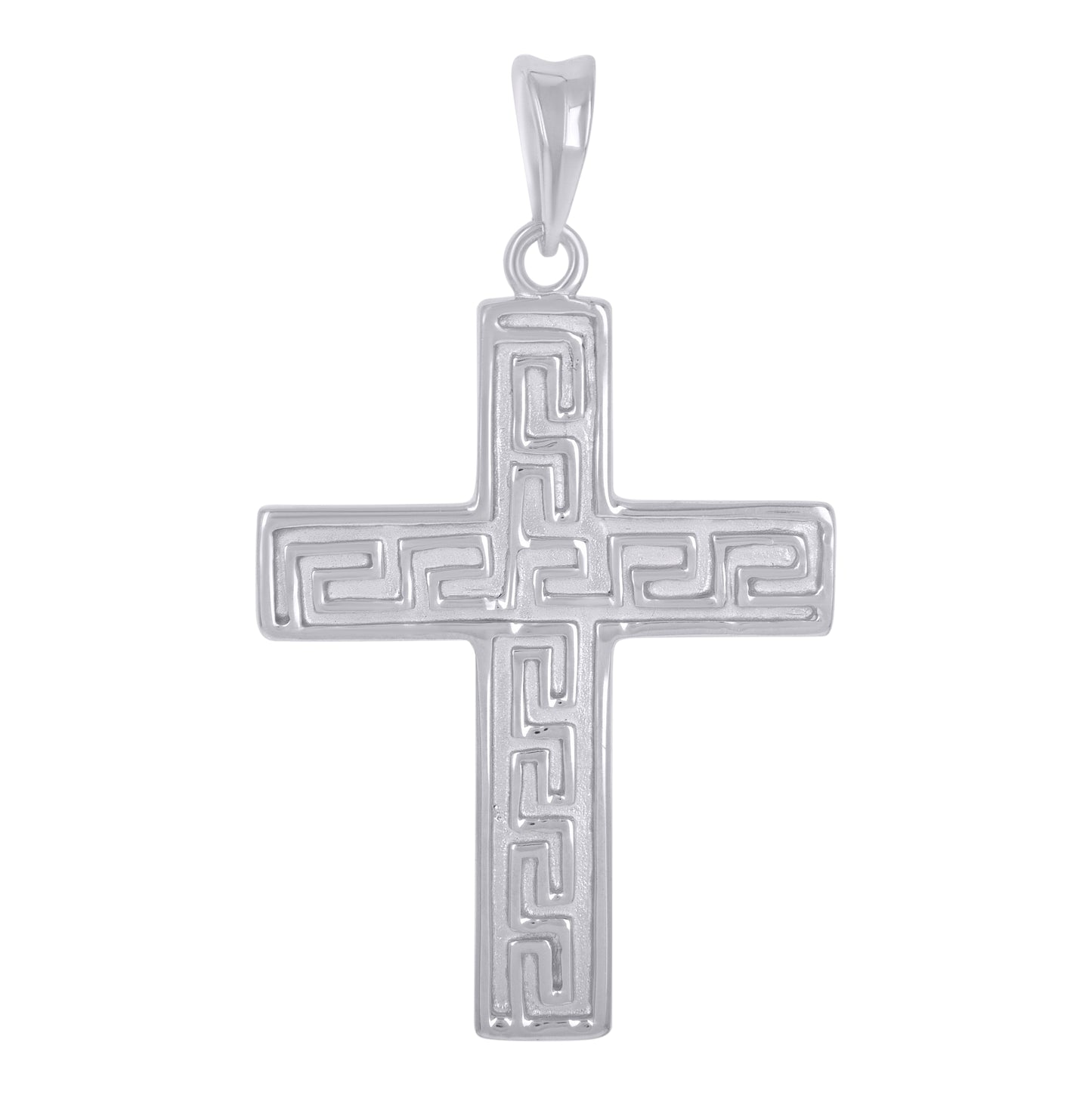 Sterling Silver Unisex Greek Key Cross Religious Charm Pendant