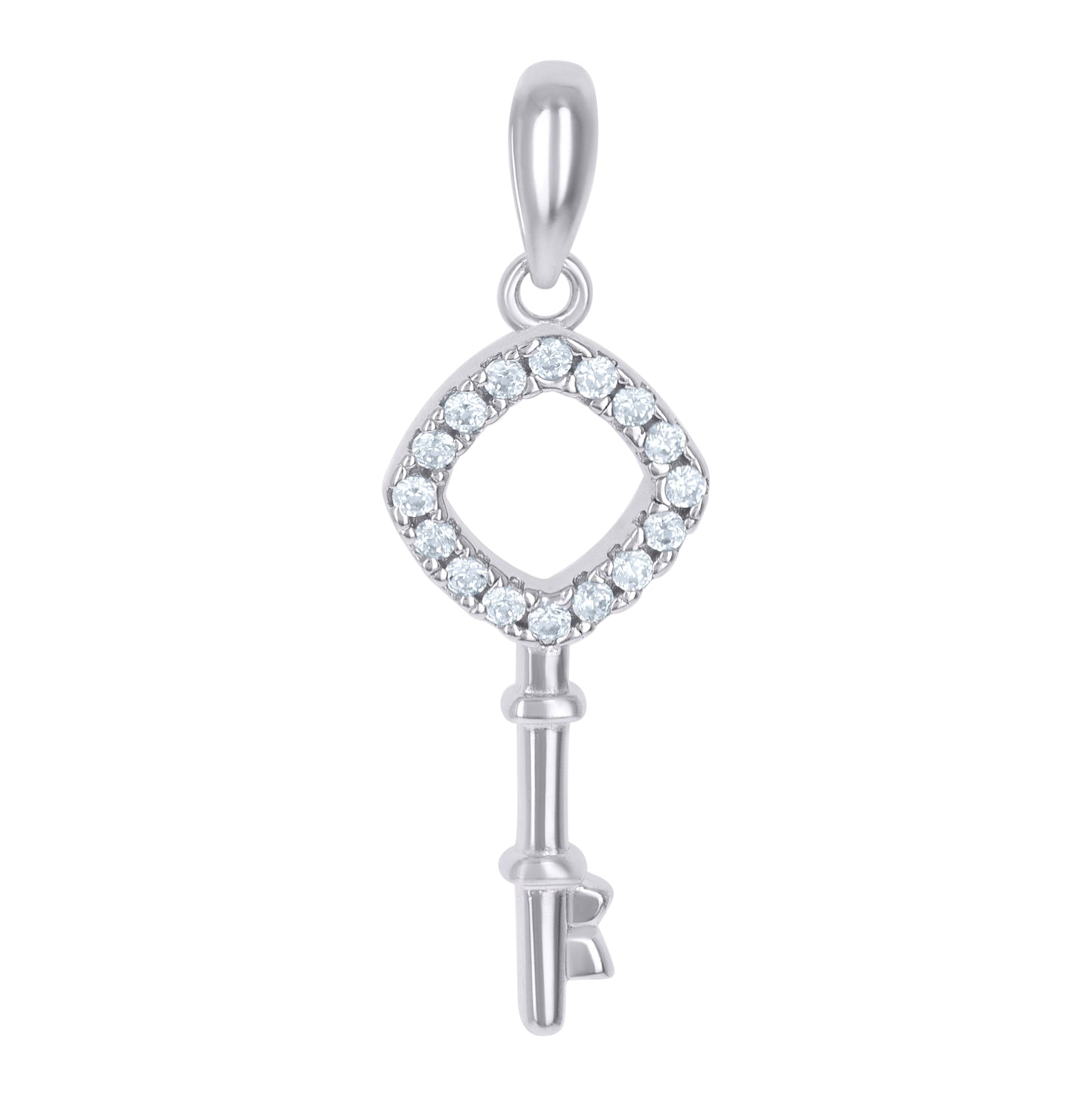 Sterling Silver Mens Cubic-Zirconia Key Charm Pendant