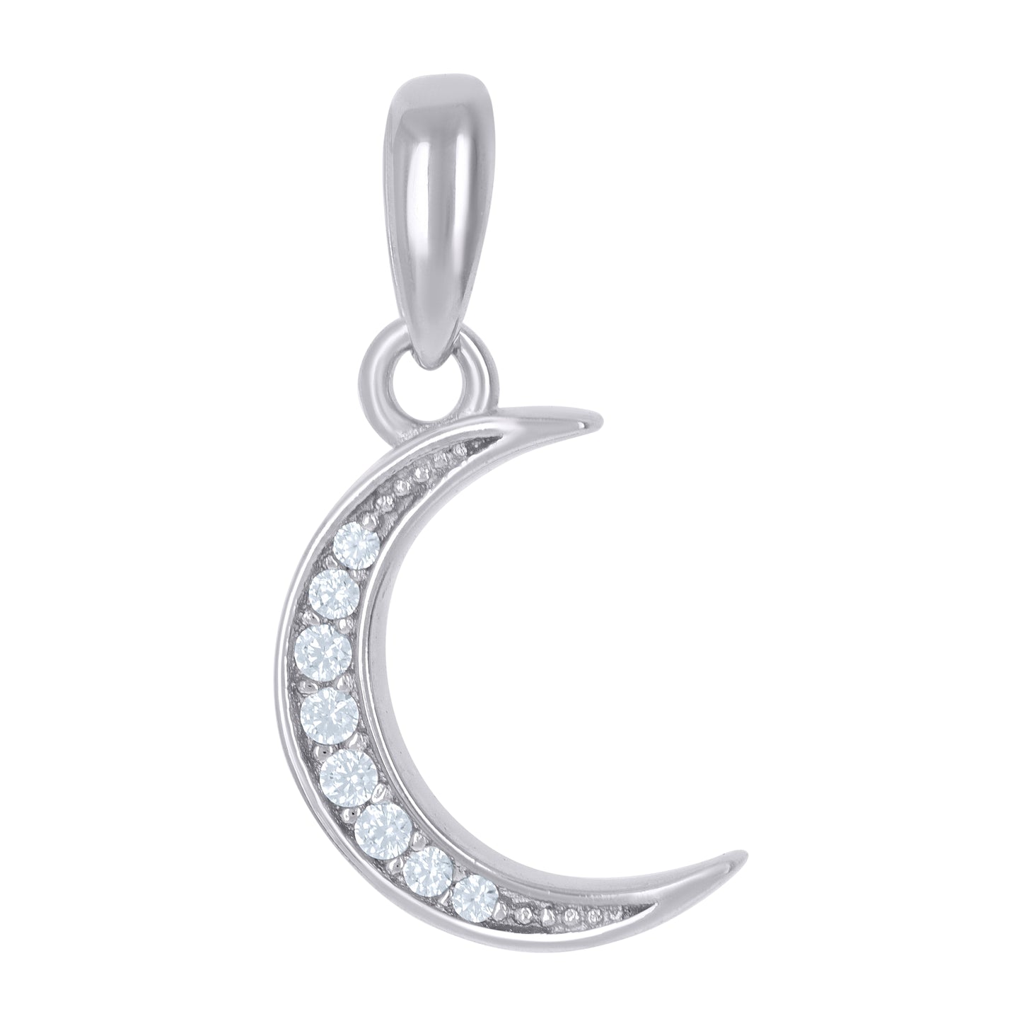 Sterling Silver Unisex Cubic-Zirconia Moon Celestial Charm Pendant