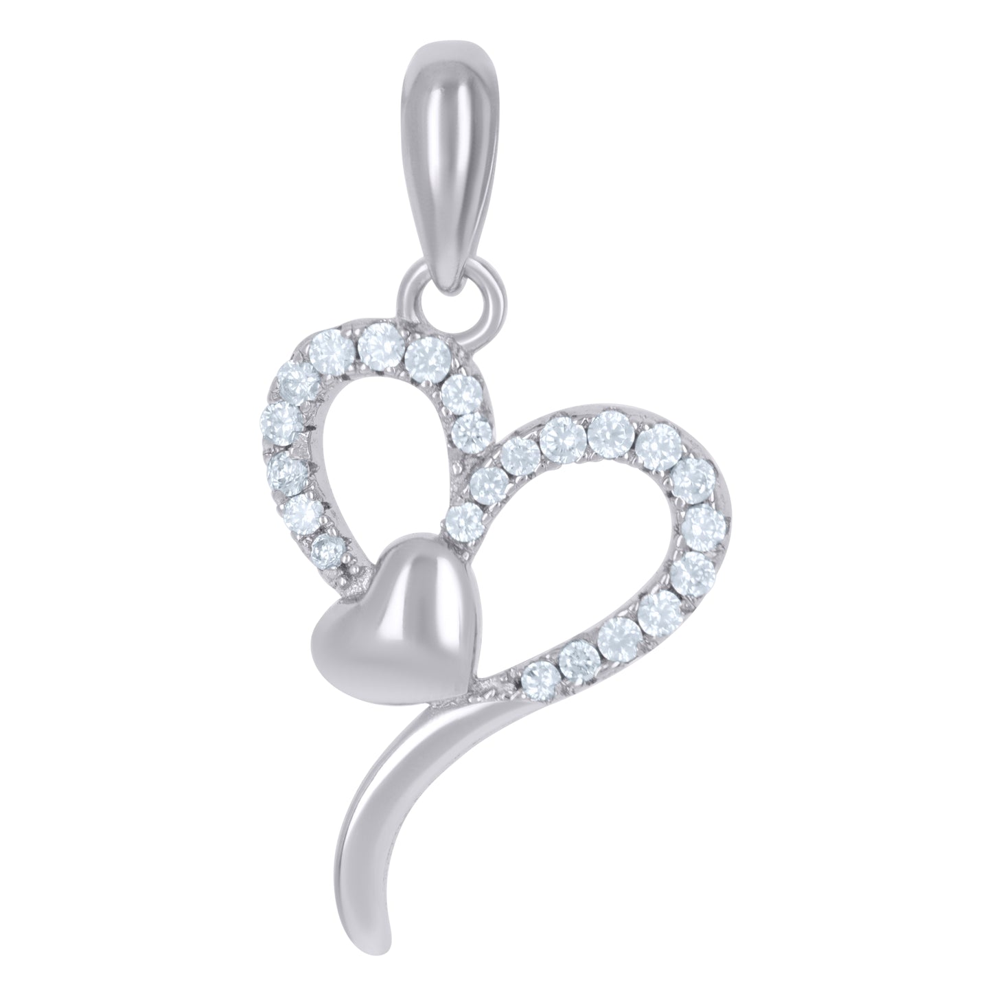 Sterling Silver Womens Cubic-Zirconia Heart Love Charm Pendant