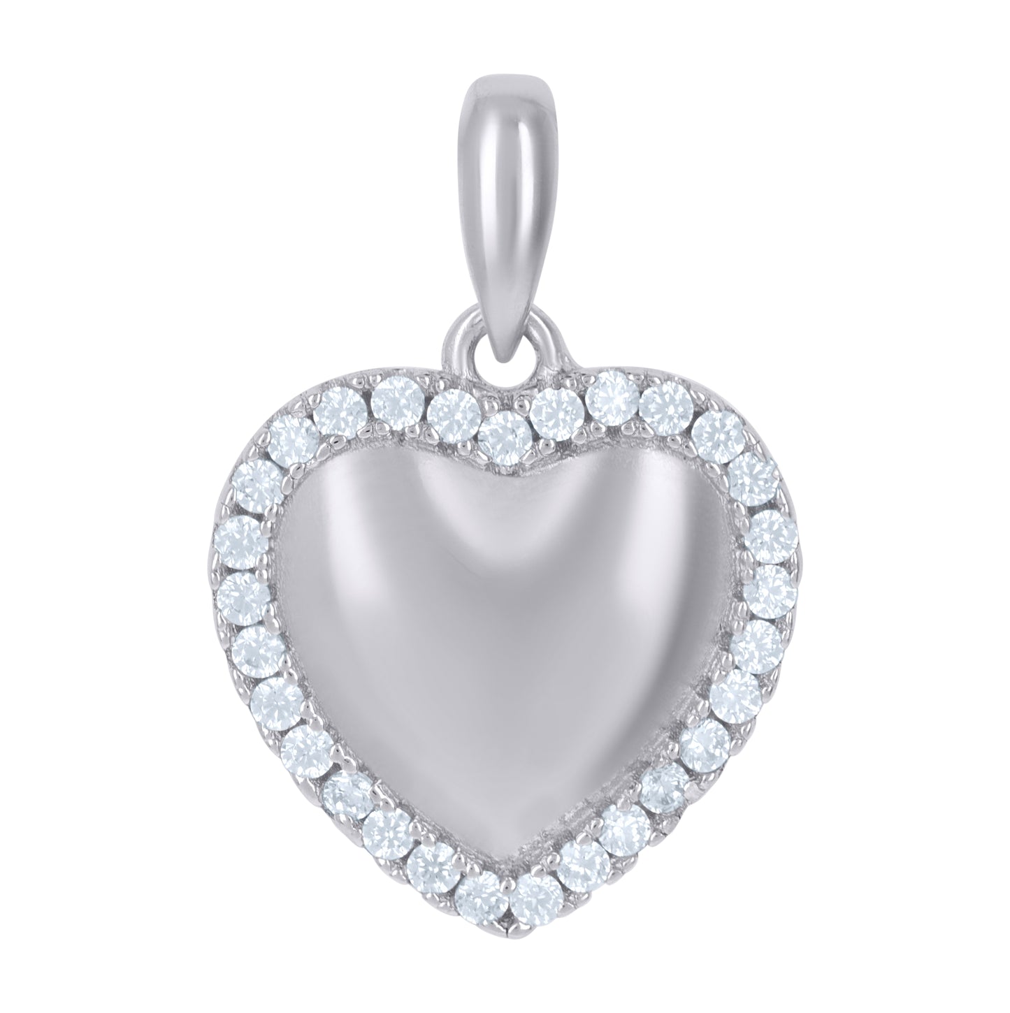 Sterling Silver Womens Cubic-Zirconia Heart Love Charm Pendant