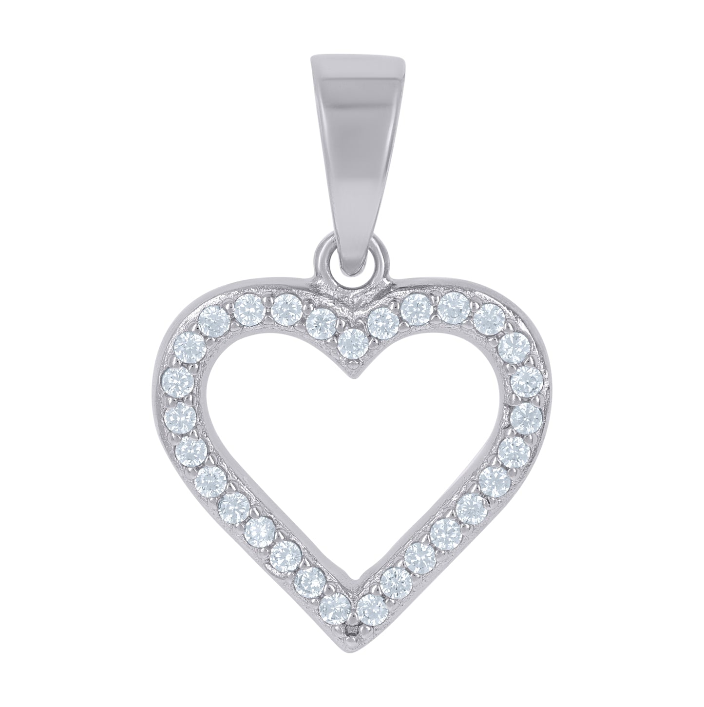 Sterling Silver Womens Cubic-Zirconia Heart Love Charm Pendant