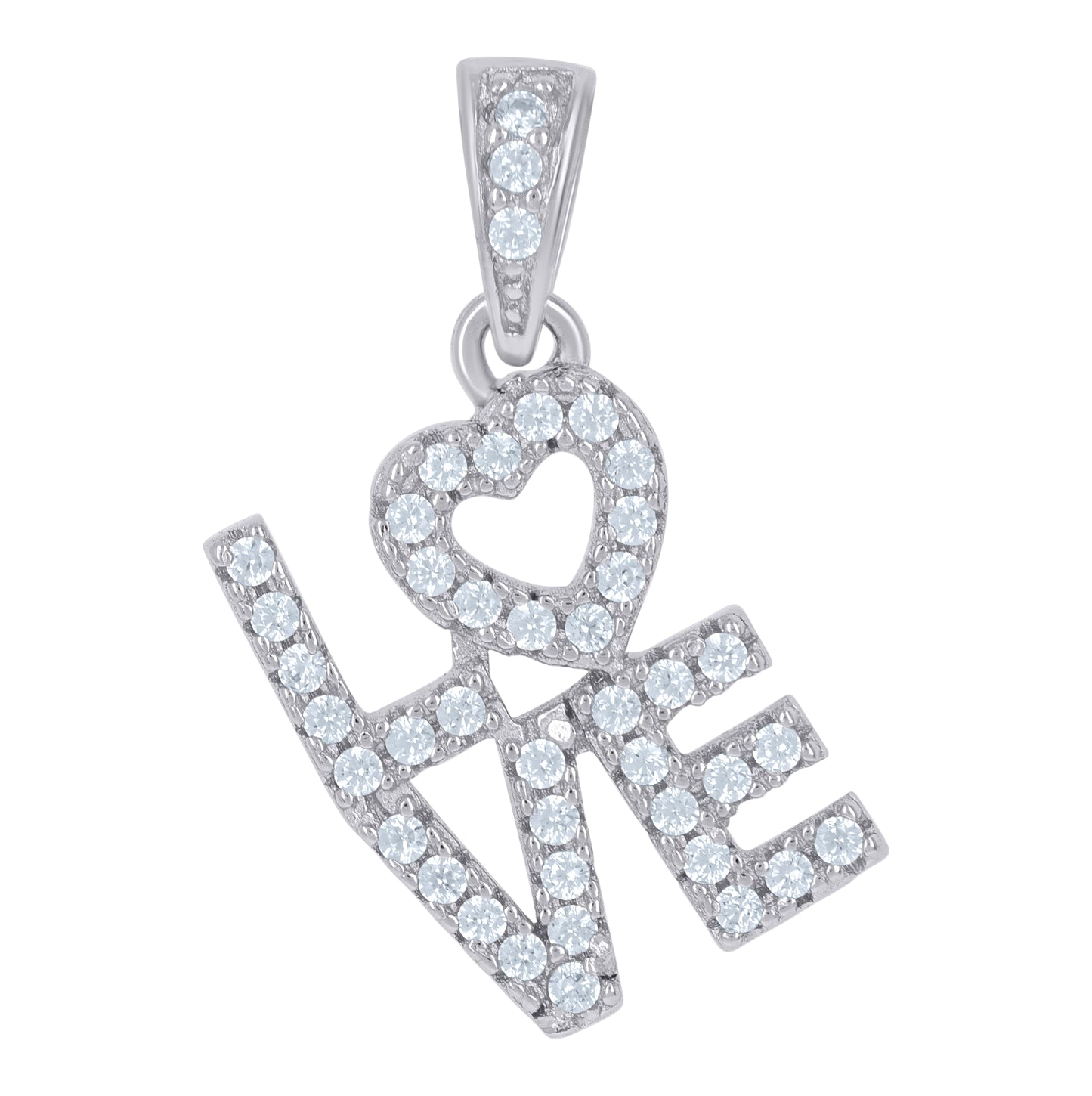 Sterling Silver Unisex Cubic-Zirconia Love Heart Charm Pendant