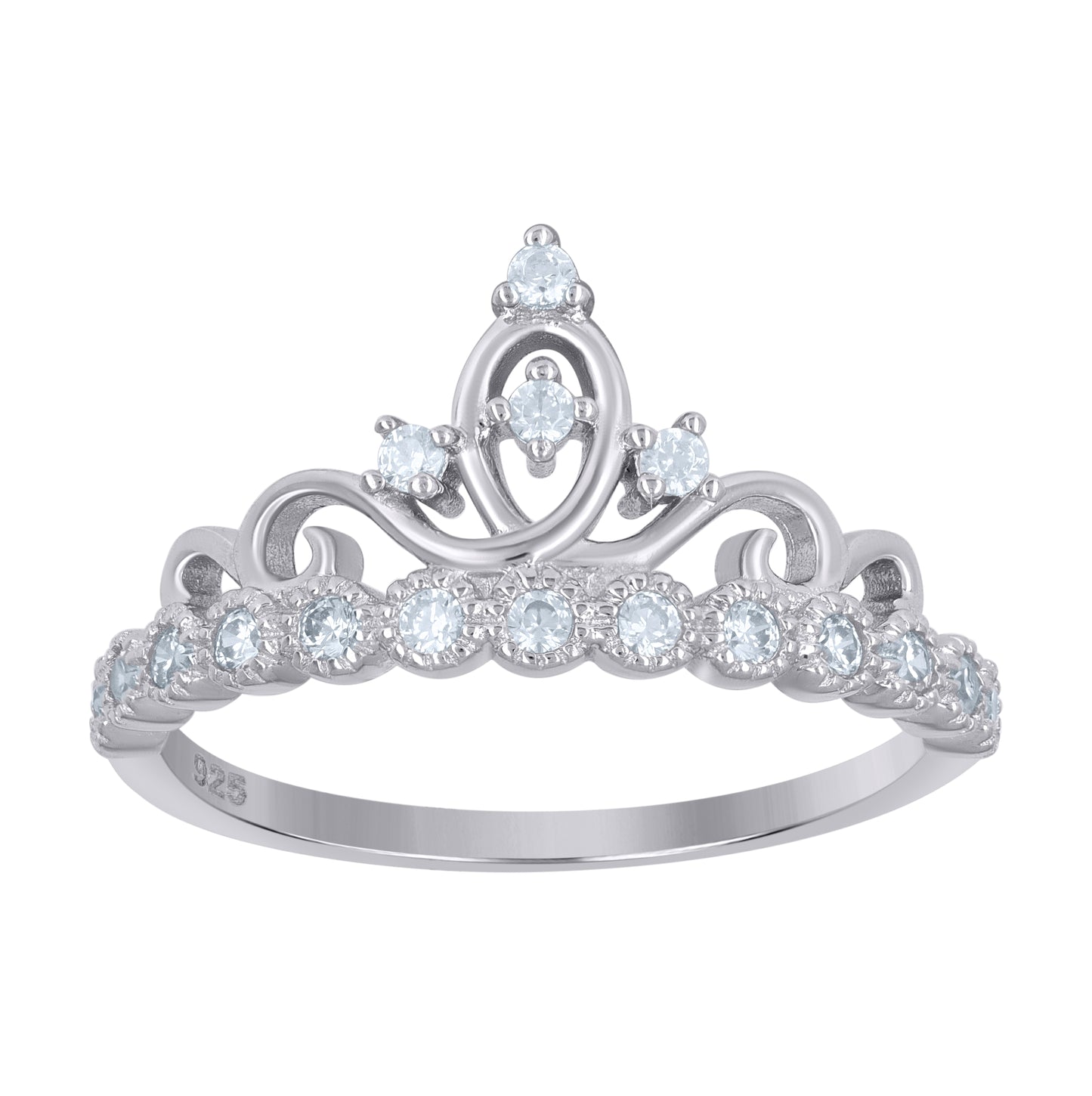 Sterling Silver Women's Cubic-Zirconia Crown Fashion Bridal Anniversary Wedding Engagement Band Ring Size 6 To 9